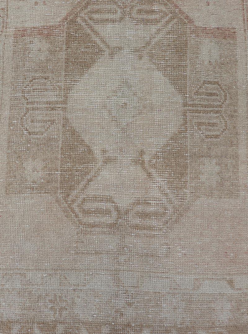 Hand-Knotted Turkish Vintage Oushak Runner With Muted Geometric Medallions 2'7