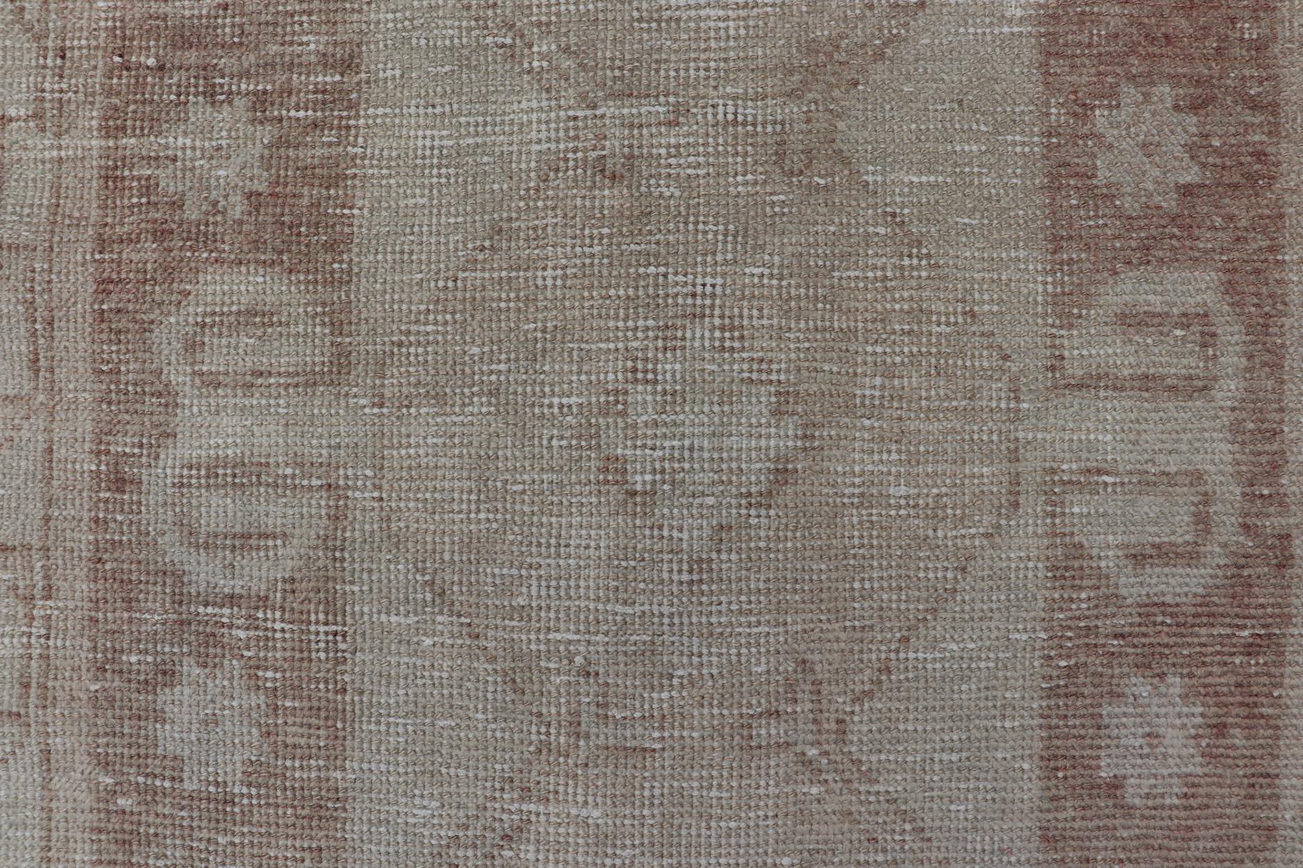 Turkish Vintage Oushak Runner With Muted Geometric Medallions 2'7