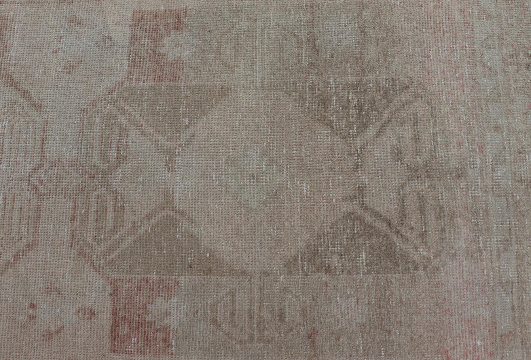 20th Century Turkish Vintage Oushak Runner With Muted Geometric Medallions 2'7