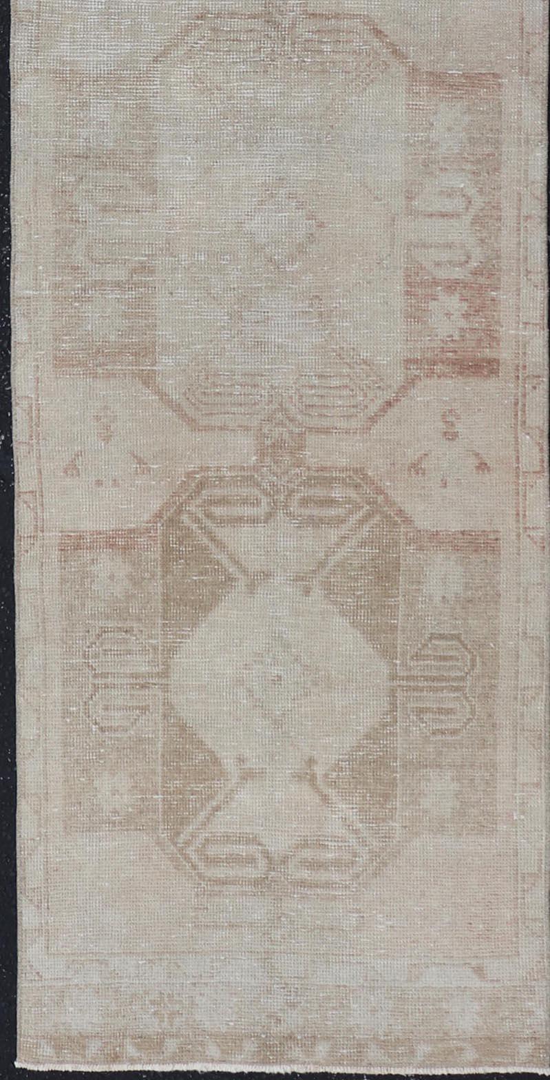 Turkish Vintage Oushak Runner With Muted Geometric Medallions 2'7
