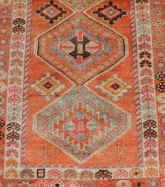 Turkish Vintage Oushak Runner with Tribal Medallion Design in Orange and Ivory