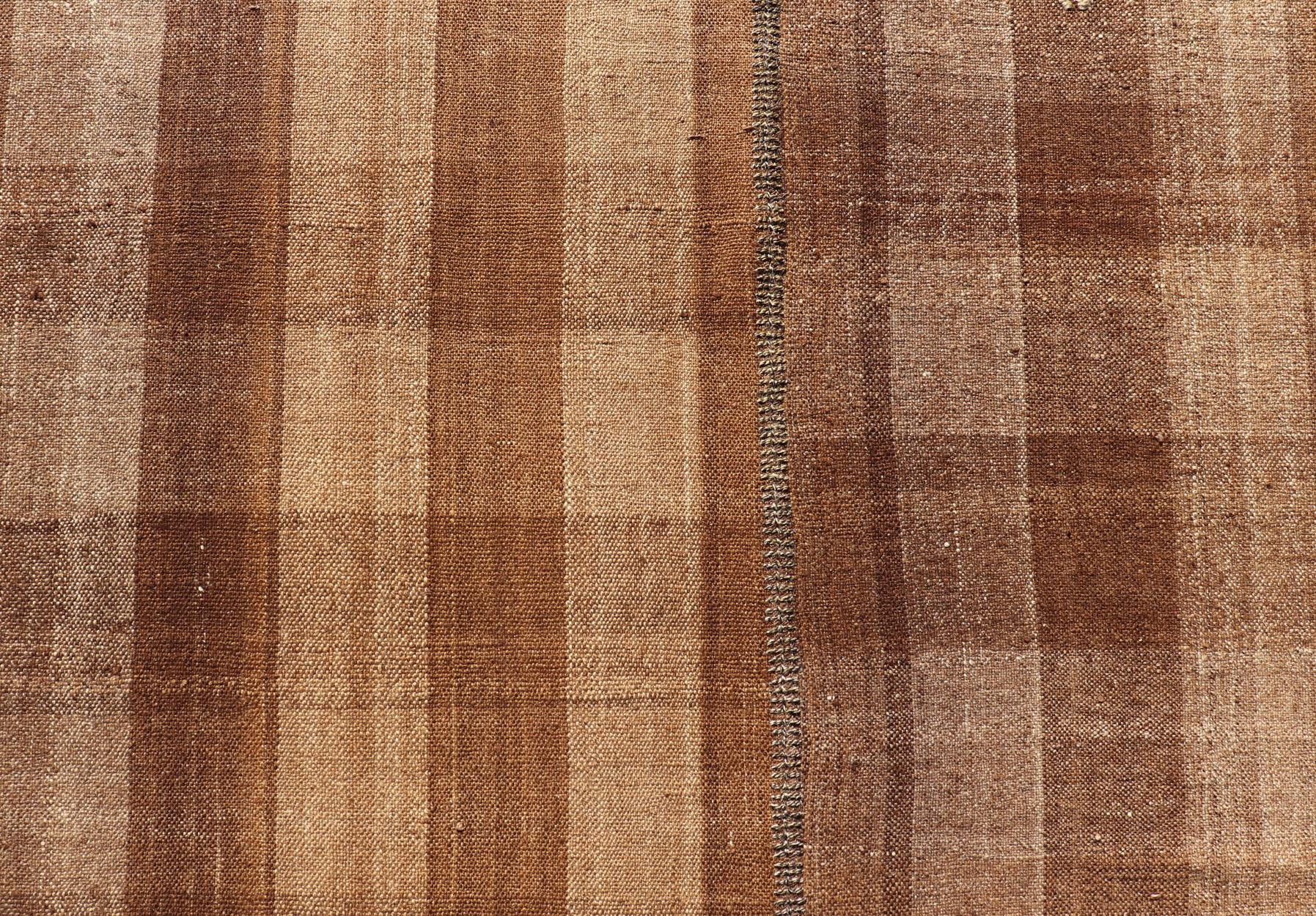 Wool Turkish Vintage Plaid Design Flat-Weave Rug Keivan Woven Arts  For Sale