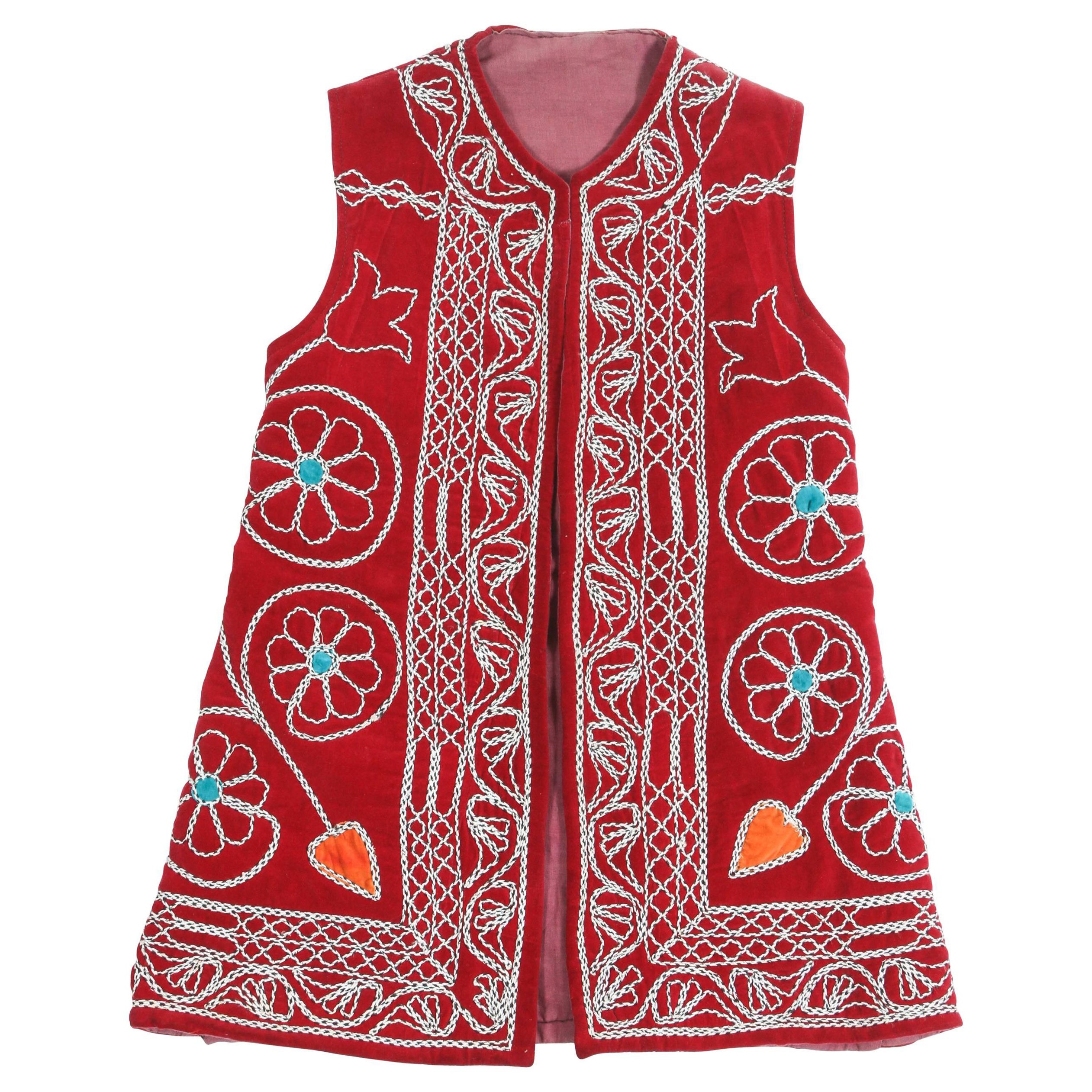 Gilet traditionnel turc vintage rouge de cérémonie