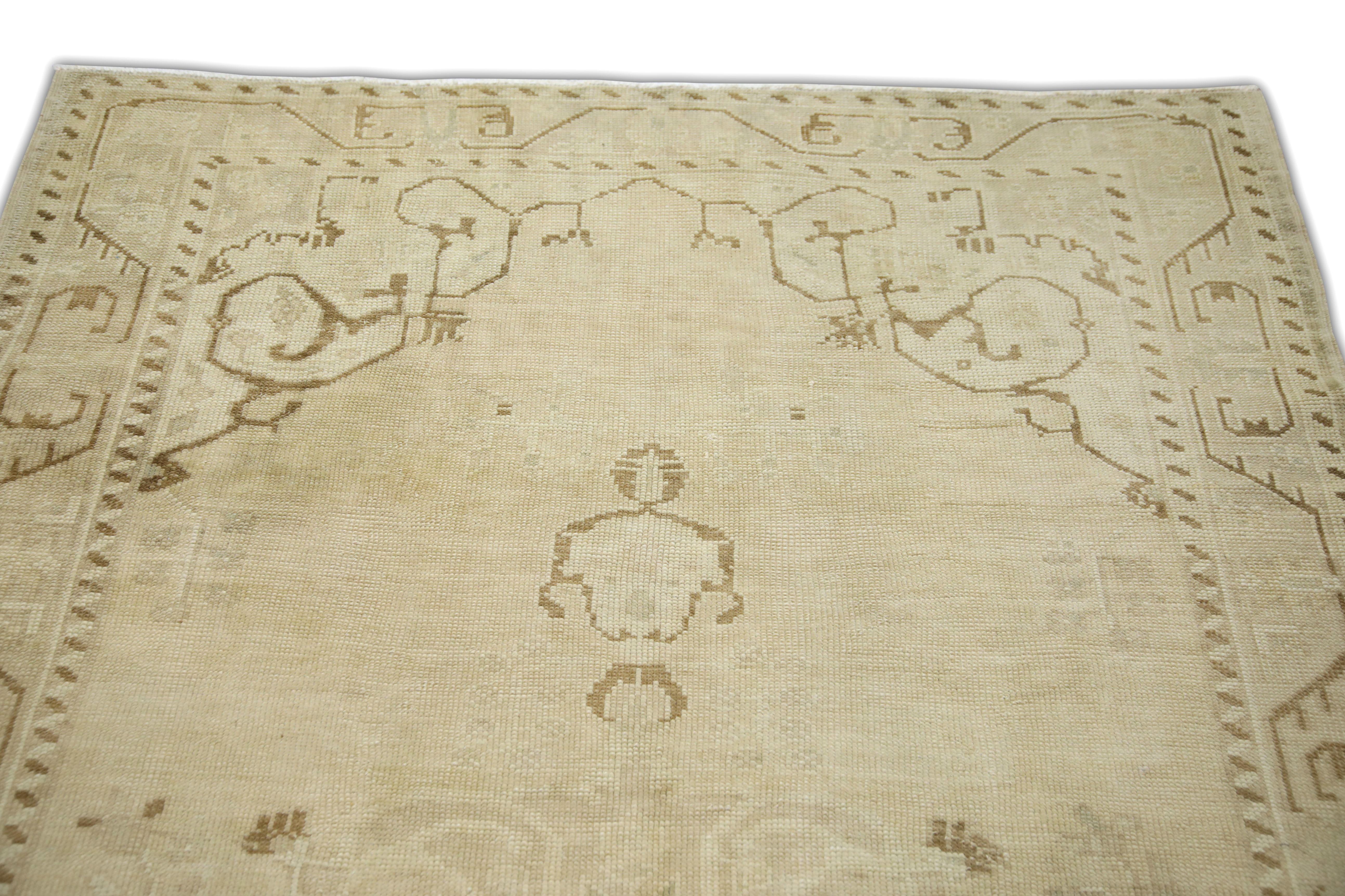 Turkish Vintage Rug Beige Neutral Tones Handwoven Wool Rug 4'7