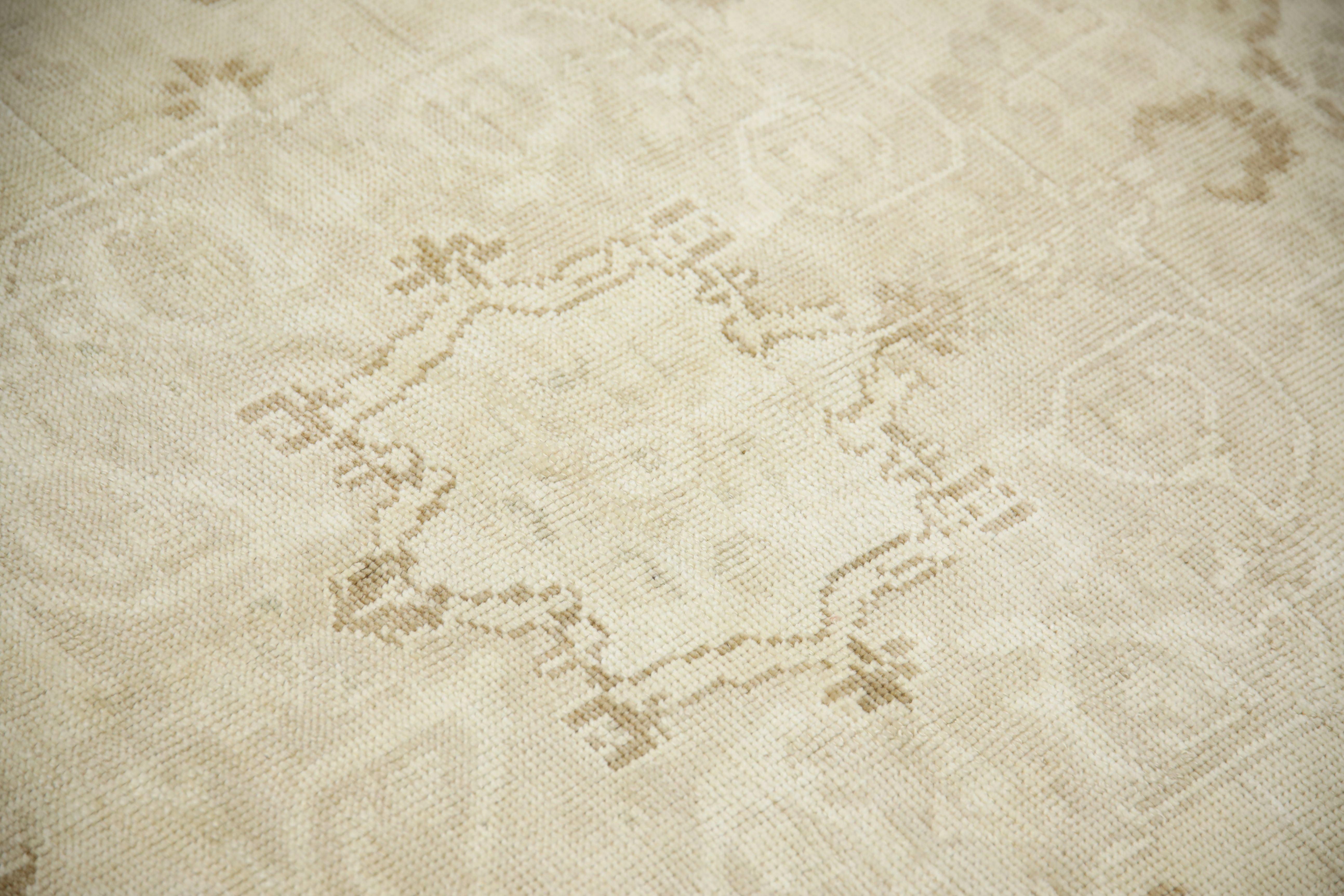 Turkish Vintage Rug Beige Neutral Tones Handwoven Wool Rug 4'7