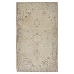 Turkish Vintage Rug Beige Neutral Tones Handwoven Wool Rug 4'7" x 7'9"