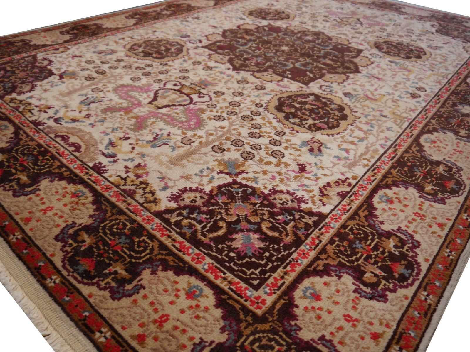 Turkish Vintage Rug Hand Knotted Medaillon Design Beige Brown Area Carpet For Sale 3
