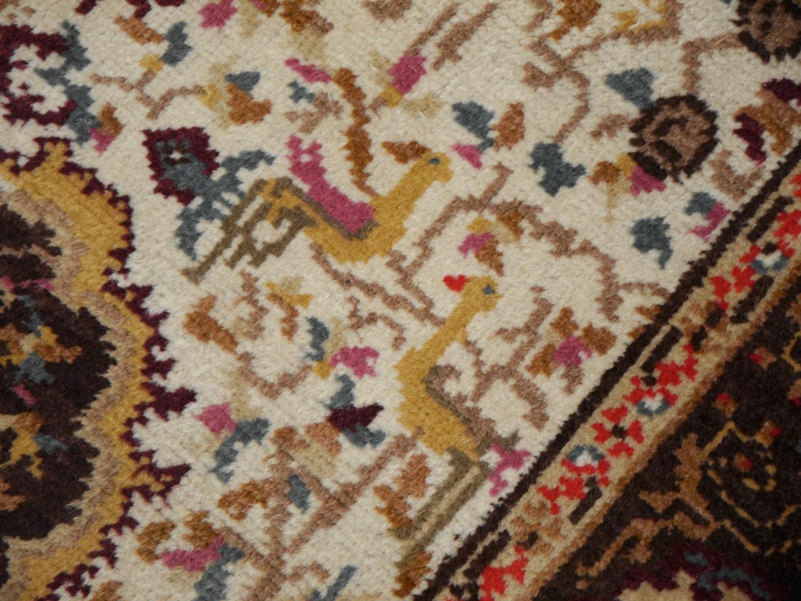 Turkish Vintage Rug Hand Knotted Medaillon Design Beige Brown Area Carpet In Good Condition For Sale In Lohr, Bavaria, DE
