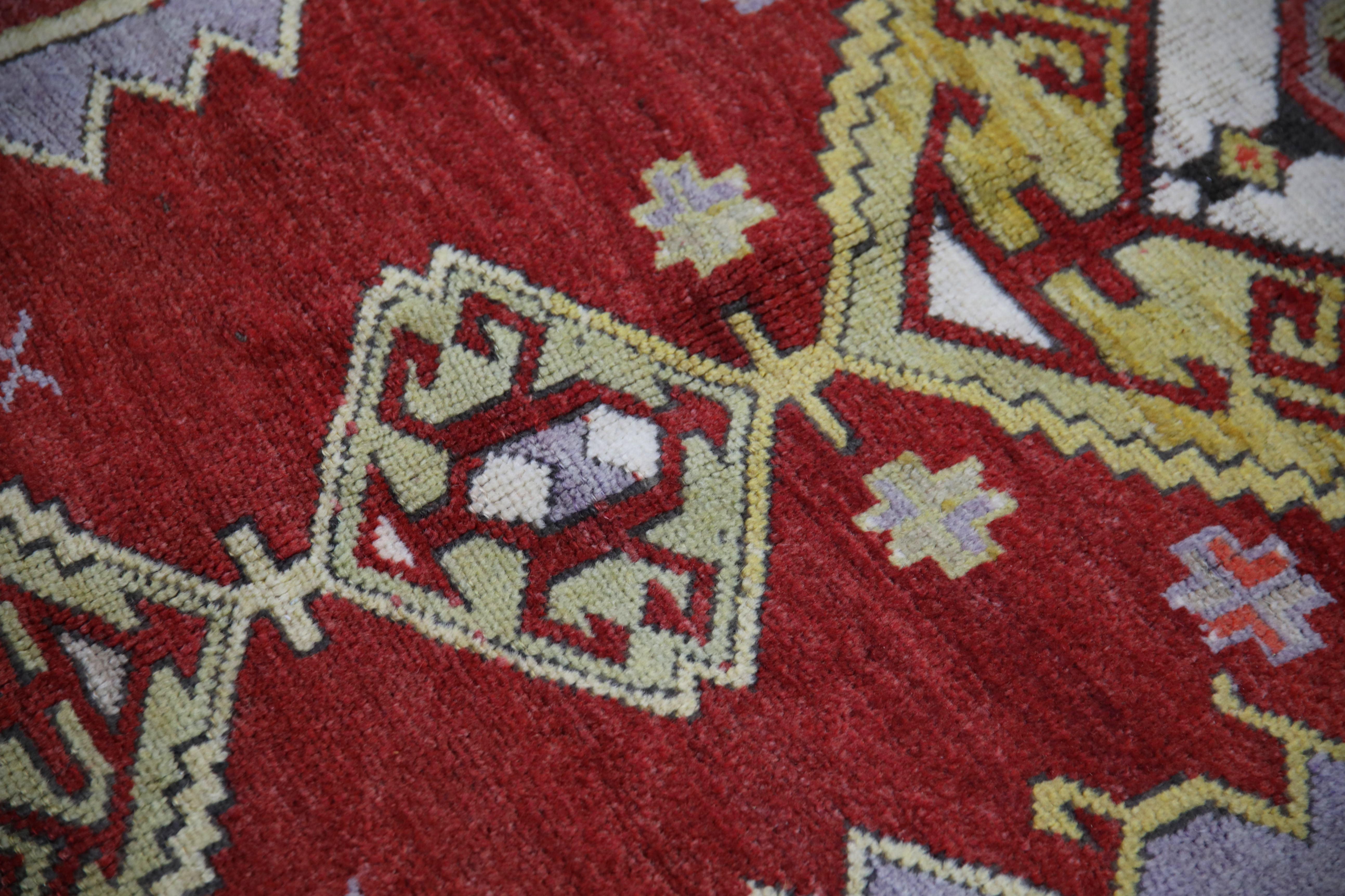 Tintura vegetale Tappeto Vintage Turco Rosso Verde Tessuto a mano in lana 4'3