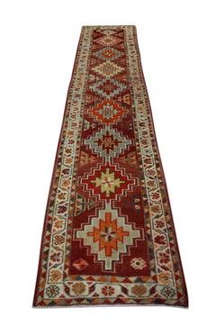 Turkish Vintage Rug Red Multicolor Runner 2'8" x 12'2"