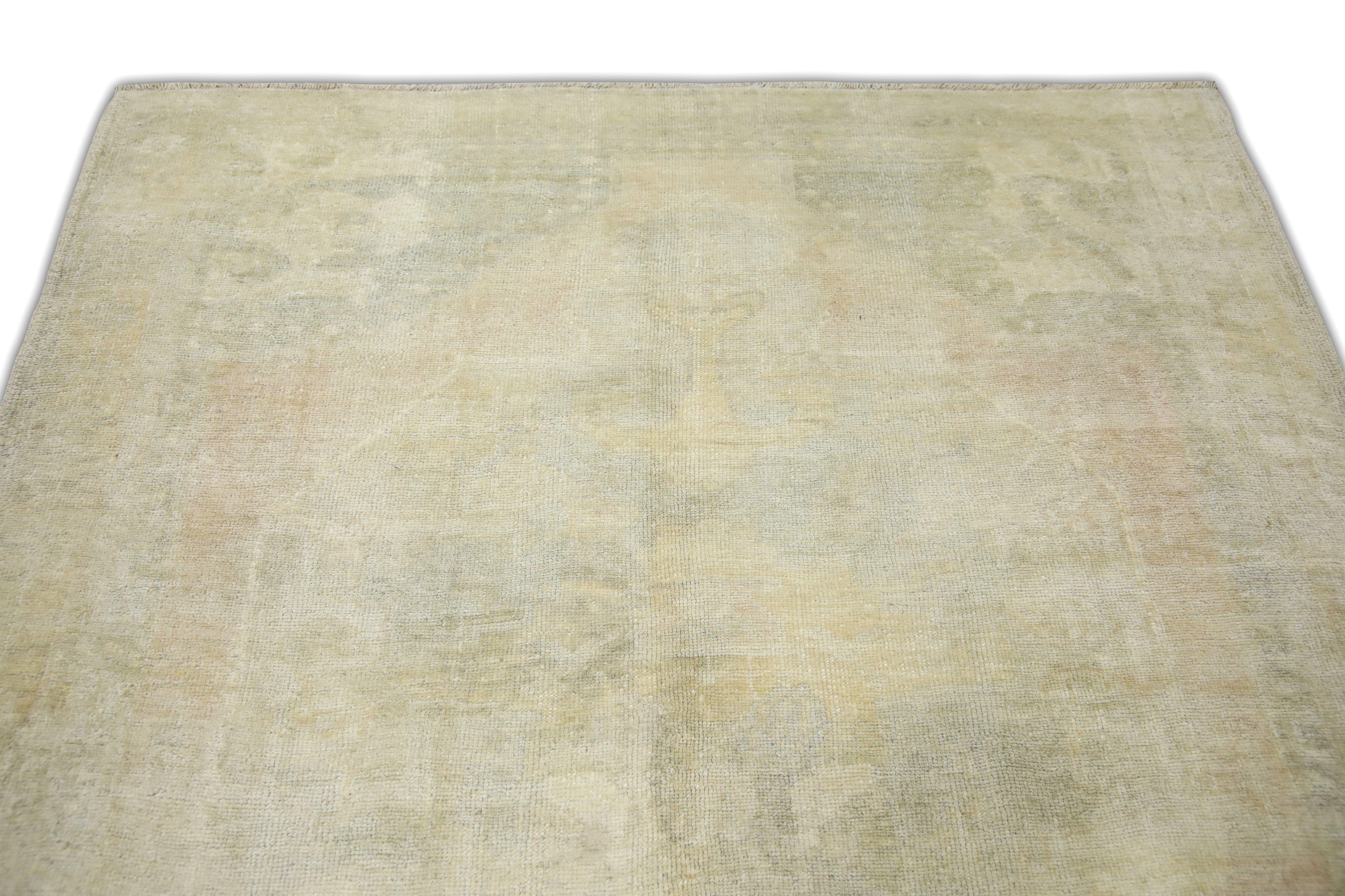 Turkish Vintage Rug Soft Neutral Tones Handwoven Wool Rug 5'3