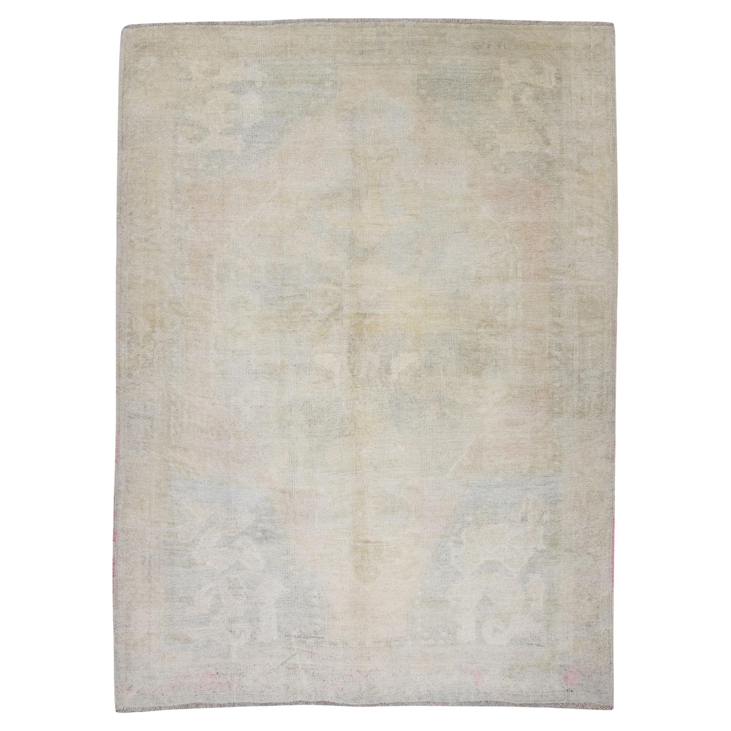 Turkish Vintage Rug Soft Neutral Tones Handwoven Wool Rug 5'3" x 7'