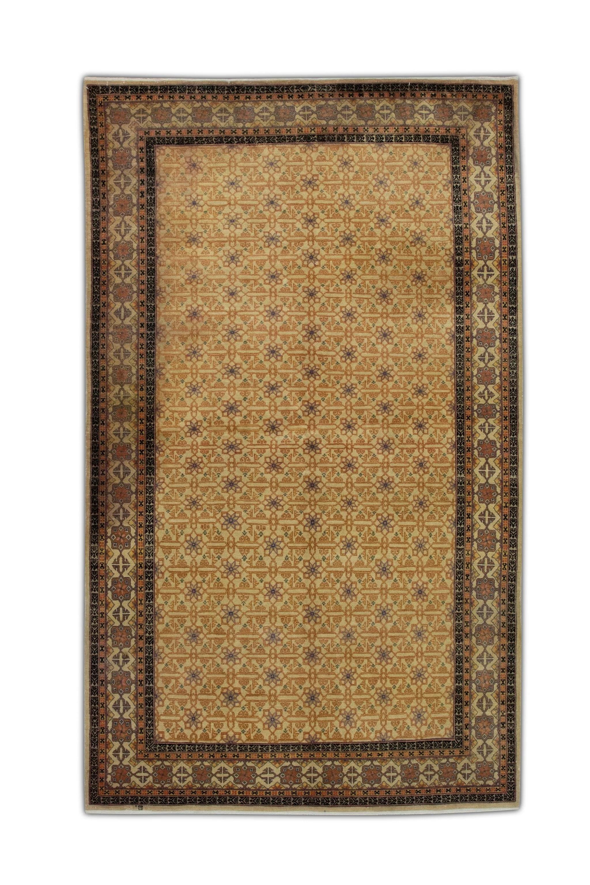 Tapis Vintage Turc Warm Gold Rust Tapis en laine tissé à la main 5' x 7'8