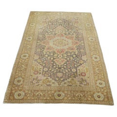 Tapis Vintage Turc Jaune Beige Tapis de laine tissé à la main 4'2" x 6'.