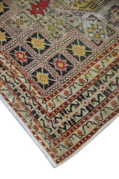 Turkish Vintage Rug Yellow Red Black Handwoven Wool Rug 4'6" x 6'4"