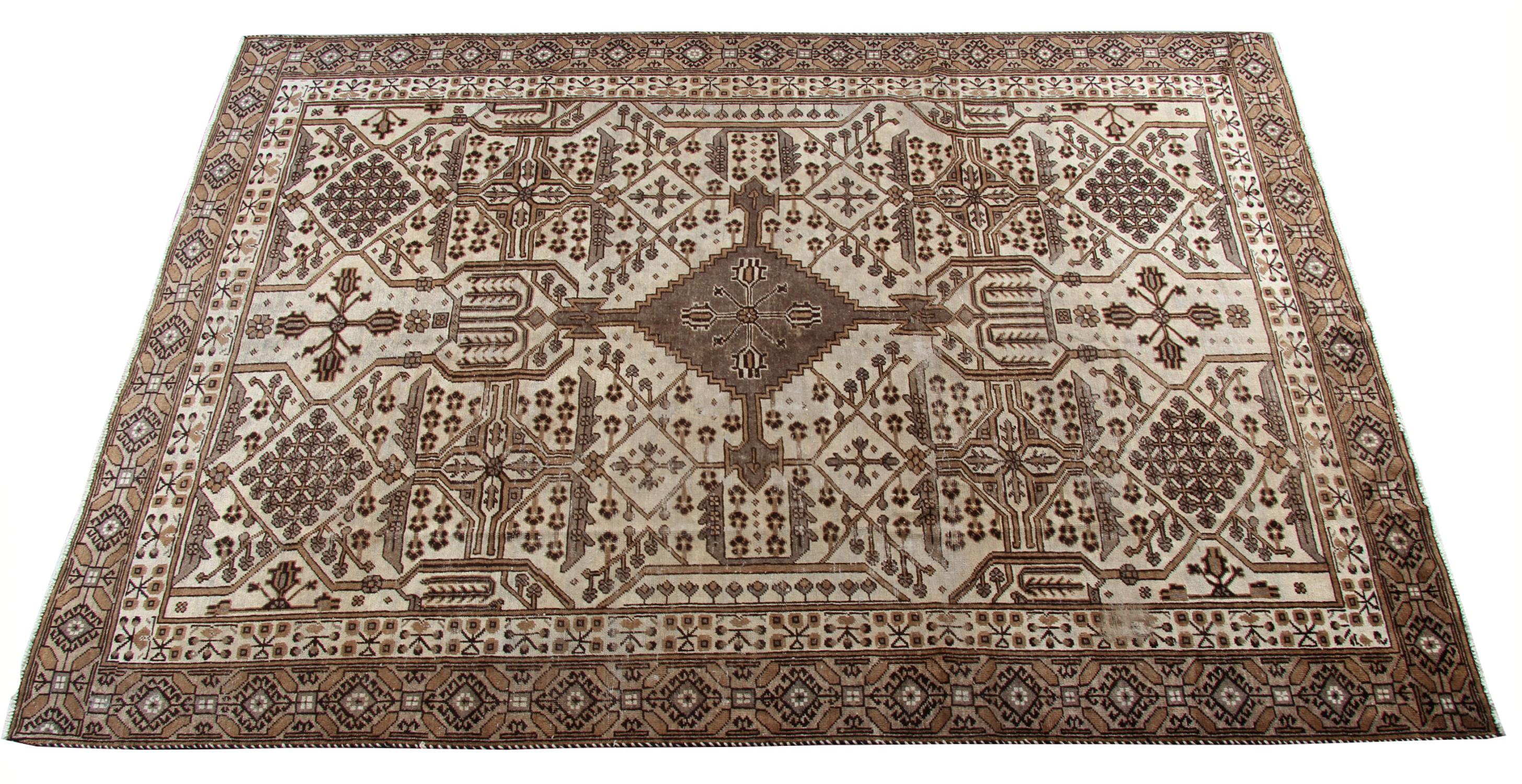 This handmade carpet woven rug is an old Turkish carpet, circa the 1950 and is a patterned oriental rug with all-over Rustic rug design 100% natural rugs made of organic dyes in excellent condition. This grey rug can be suitable as dining room rugs