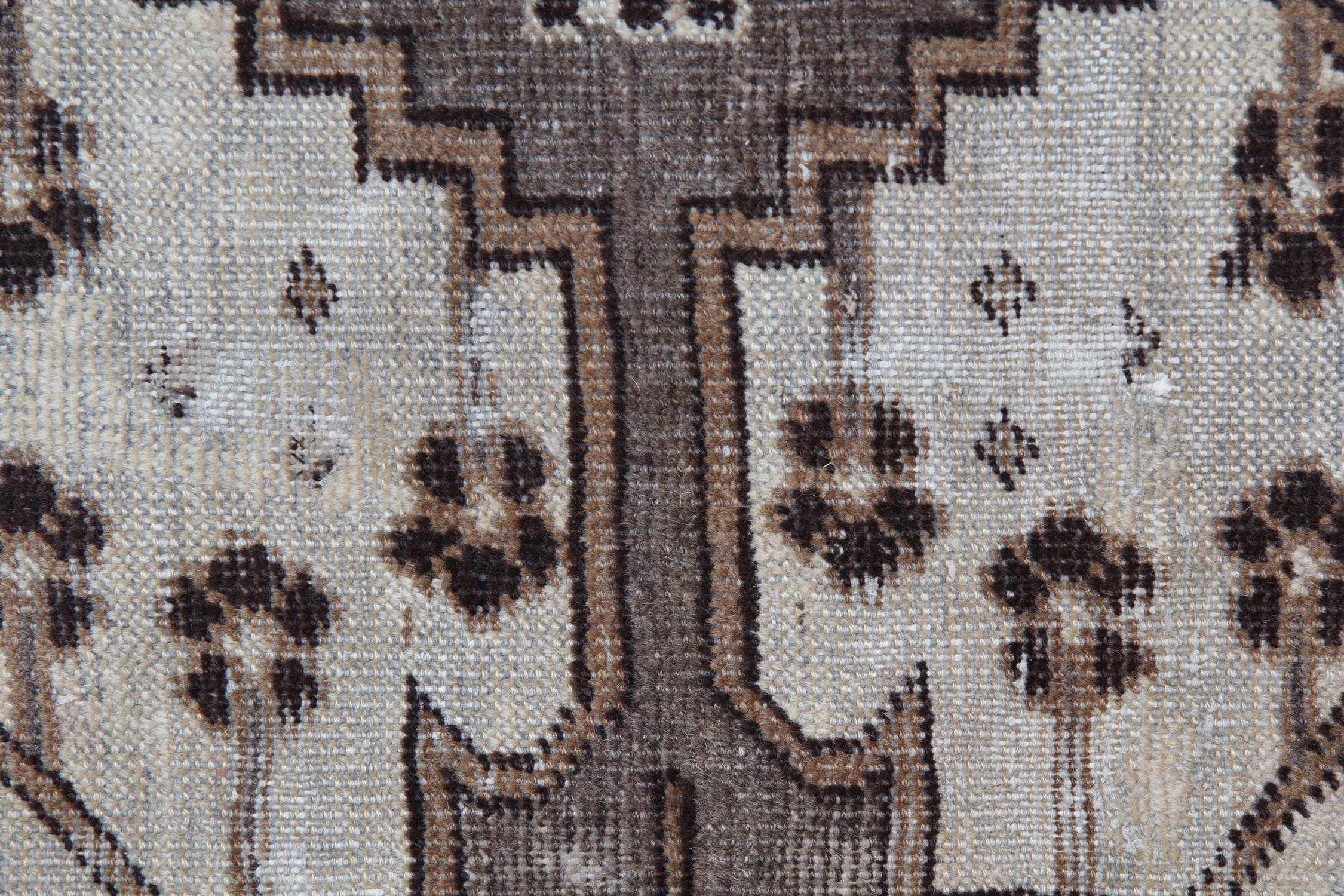 Oushak Traditional Vintage Rugs, Geometric Handmade Carpet Rugs, Grey Oriental Rugs