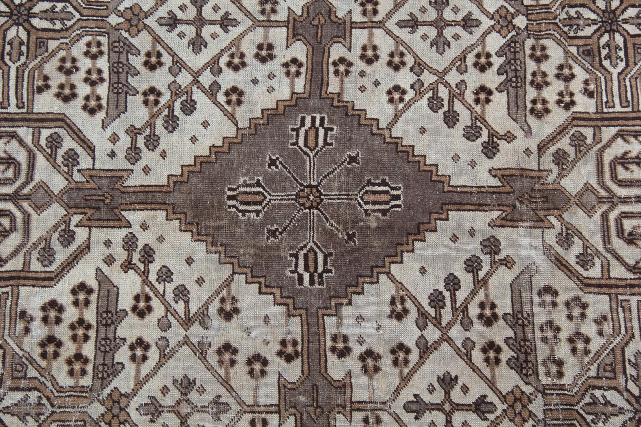 Turkish Traditional Vintage Rugs, Geometric Handmade Carpet Rugs, Grey Oriental Rugs