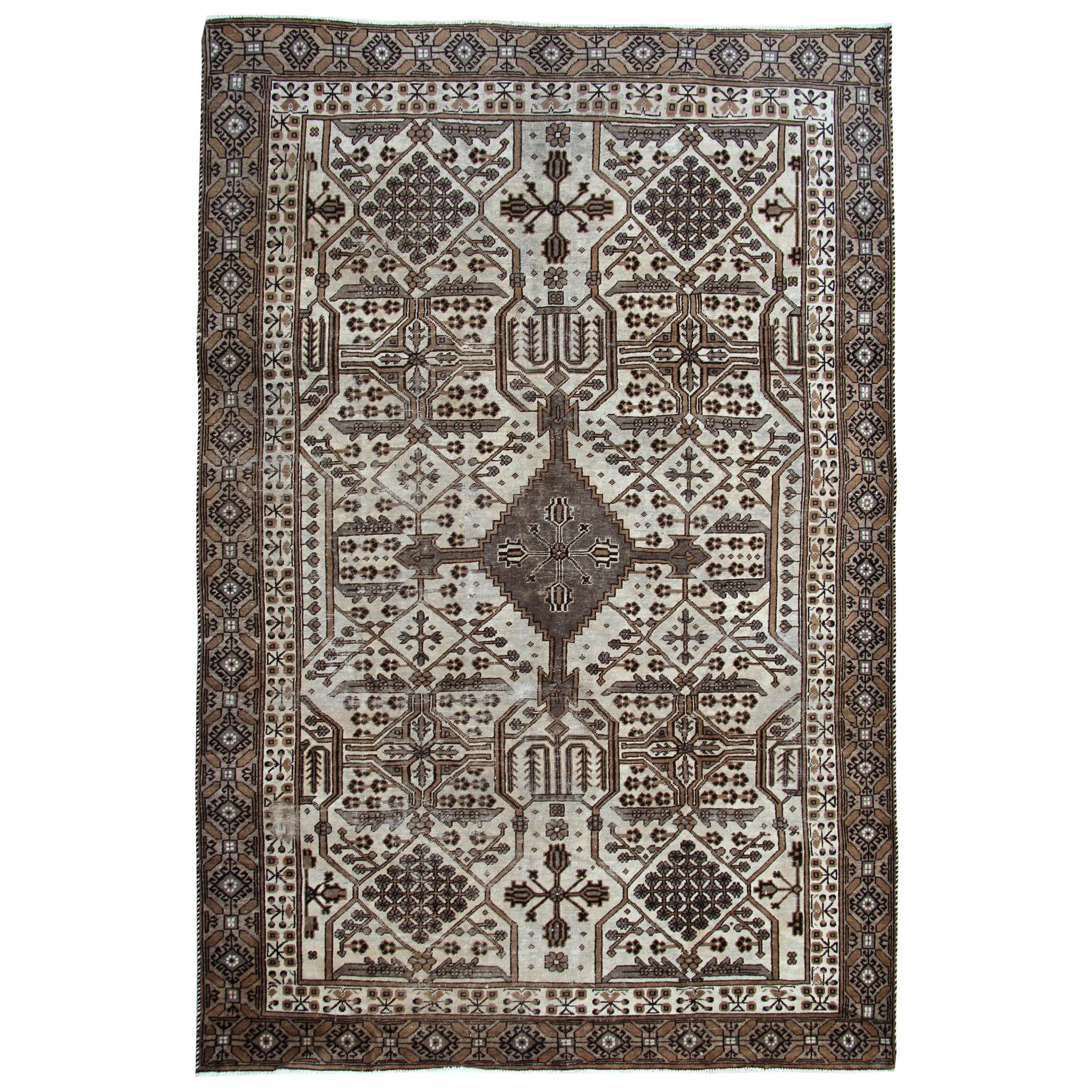 Traditional Vintage Rugs, Geometric Handmade Carpet Rugs, Grey Oriental Rugs
