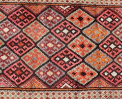 Long Vintage Turkish Kurdish Runner With Diamond Medallions 3'2 x 14'1