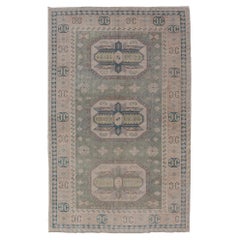Médaillon tribal turc vintage Oushak en vert sourd, bleu et crème