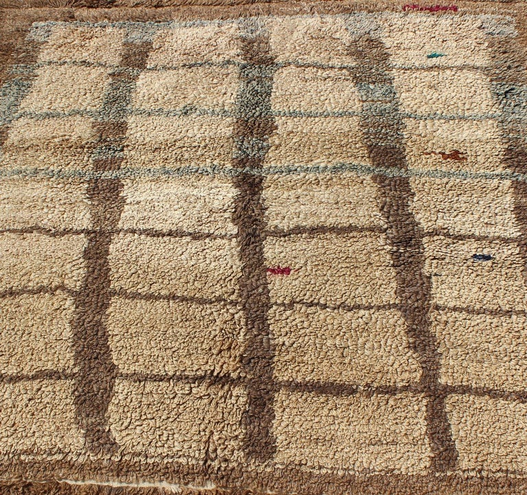 Turkish Vintage Tulu Rug with Modern Simple Square Design in Tan and ...