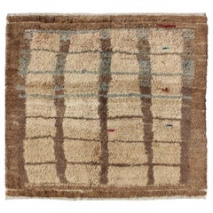 Turkish Vintage Tulu Rug with Modern Simple Square Design in Tan and Brown