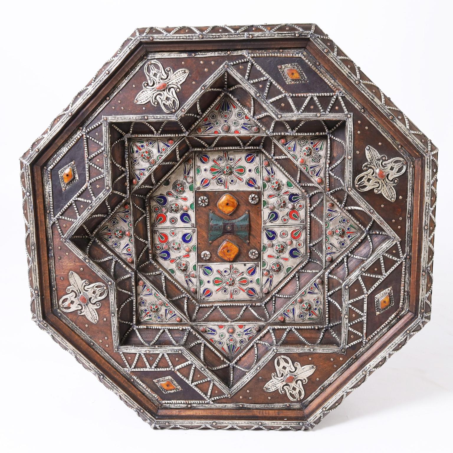 Hand-Crafted Turkish Wood, Metal, and Enamel Stand For Sale