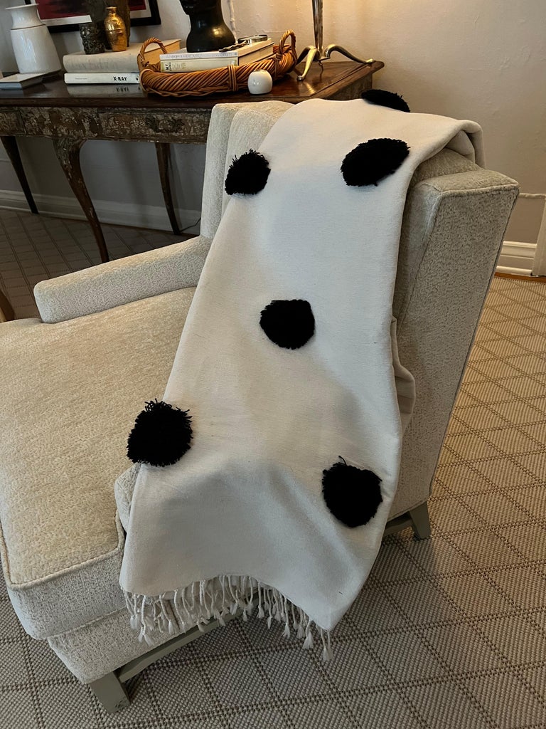 Turkish Woven Blanket or Throw with Raised Pom Pom Dots For Sale at 1stDibs