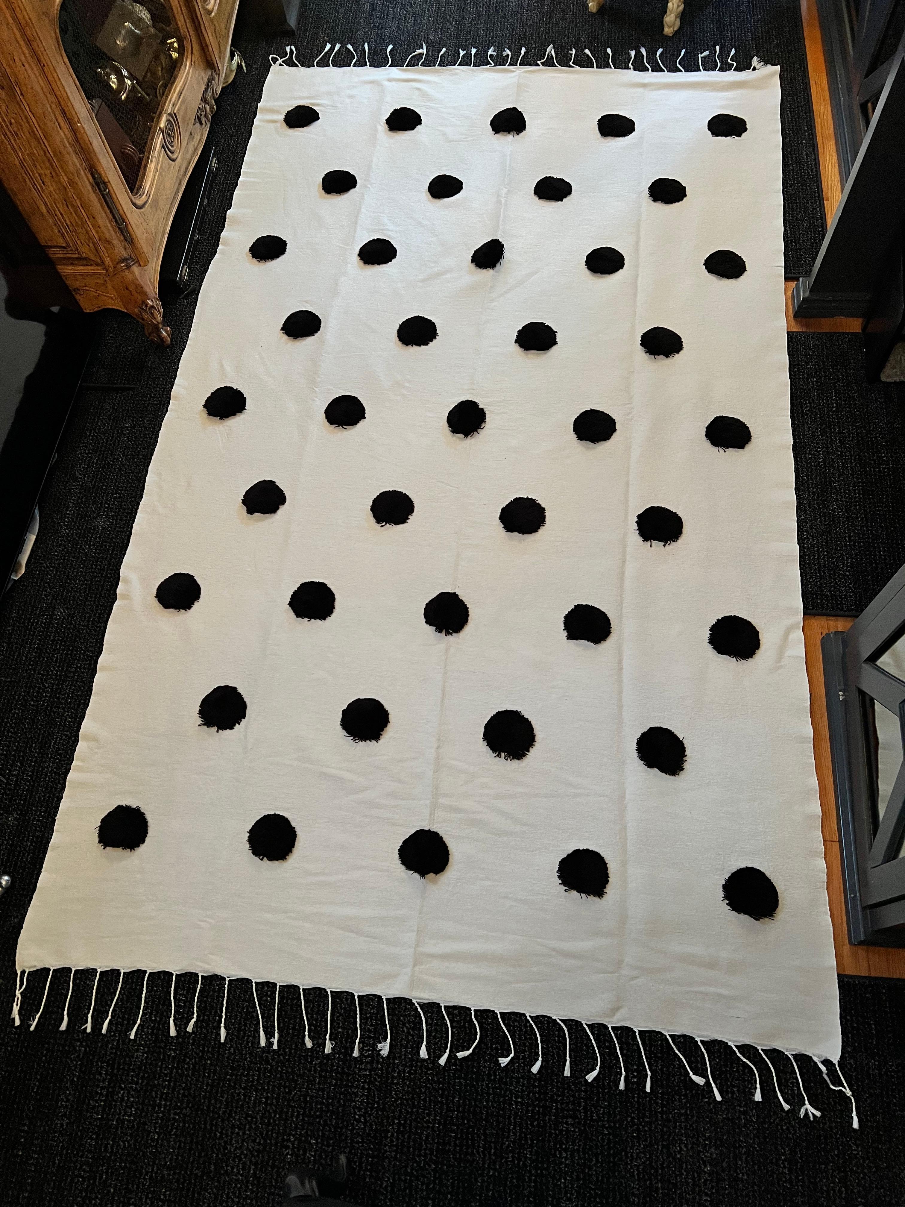 Modern Turkish Woven Blanket or Throw with Raised Pom Pom Dots For Sale