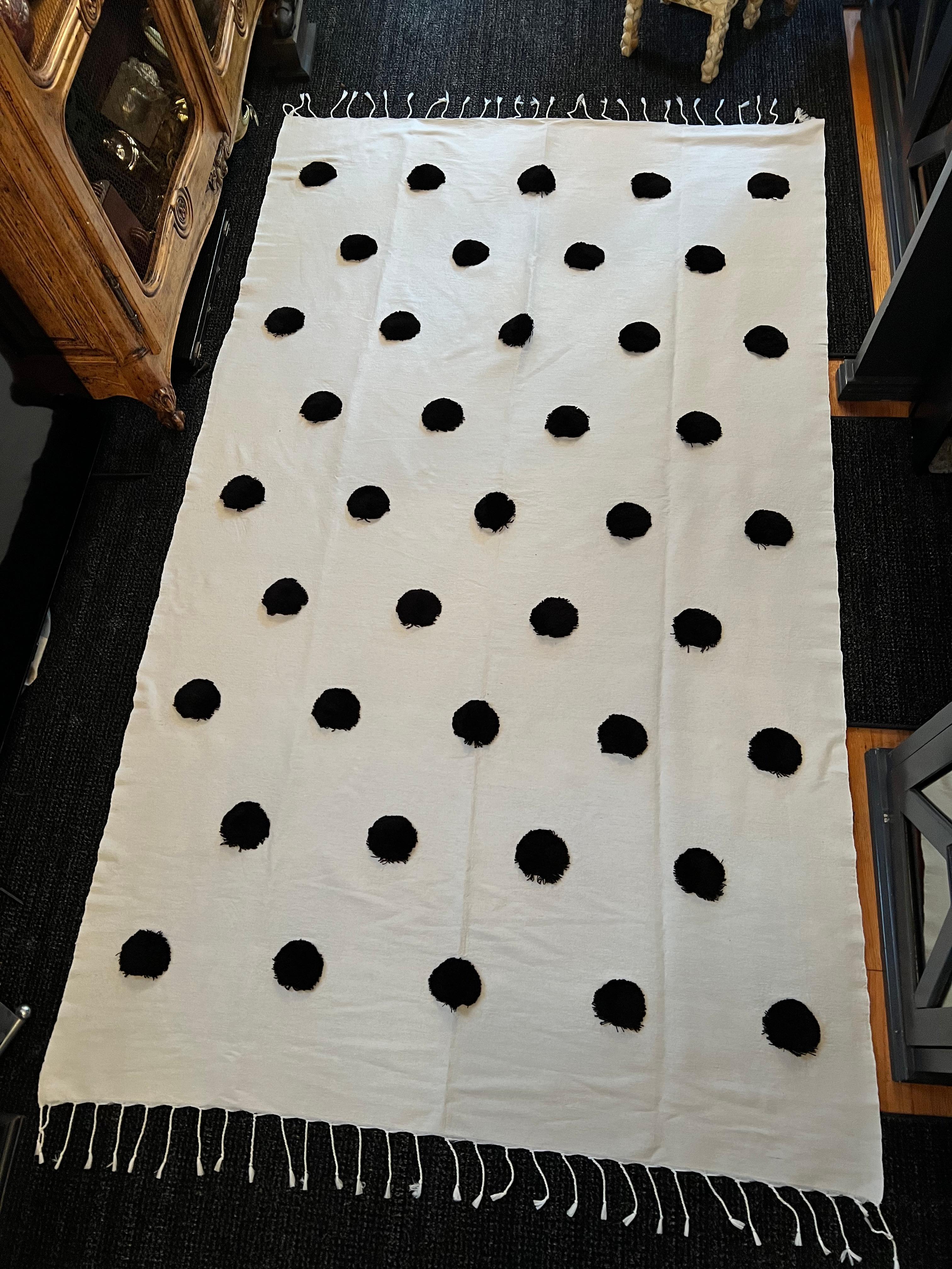 Hand-Crafted Turkish Woven Blanket or Throw with Raised Pom Pom Dots For Sale