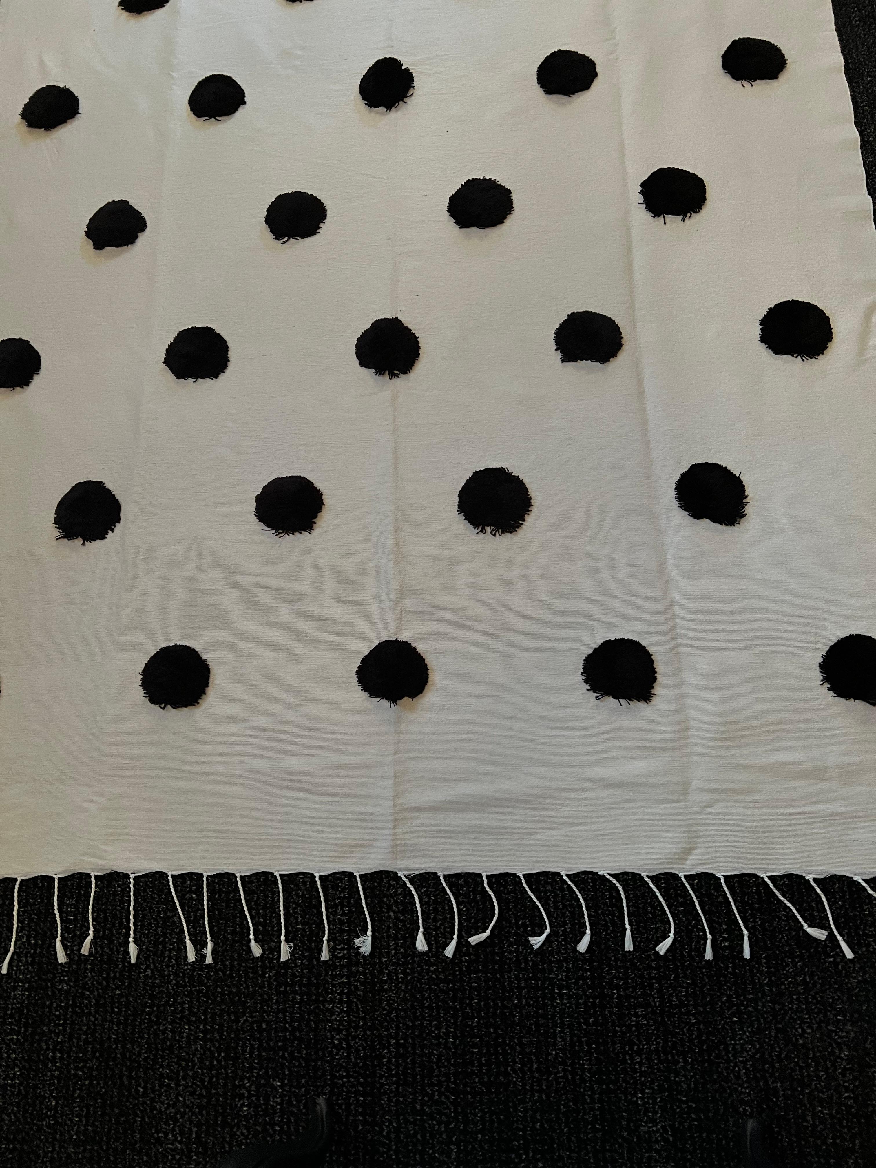 Turkish Woven Blanket or Throw with Raised Pom Pom Dots In Good Condition For Sale In Los Angeles, CA