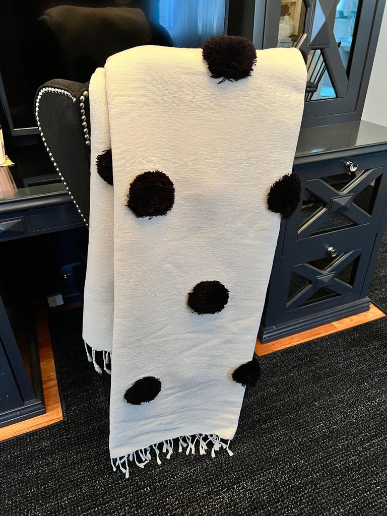 Turkish Woven Blanket or Throw with Raised Pom Pom Dots For Sale at 1stDibs