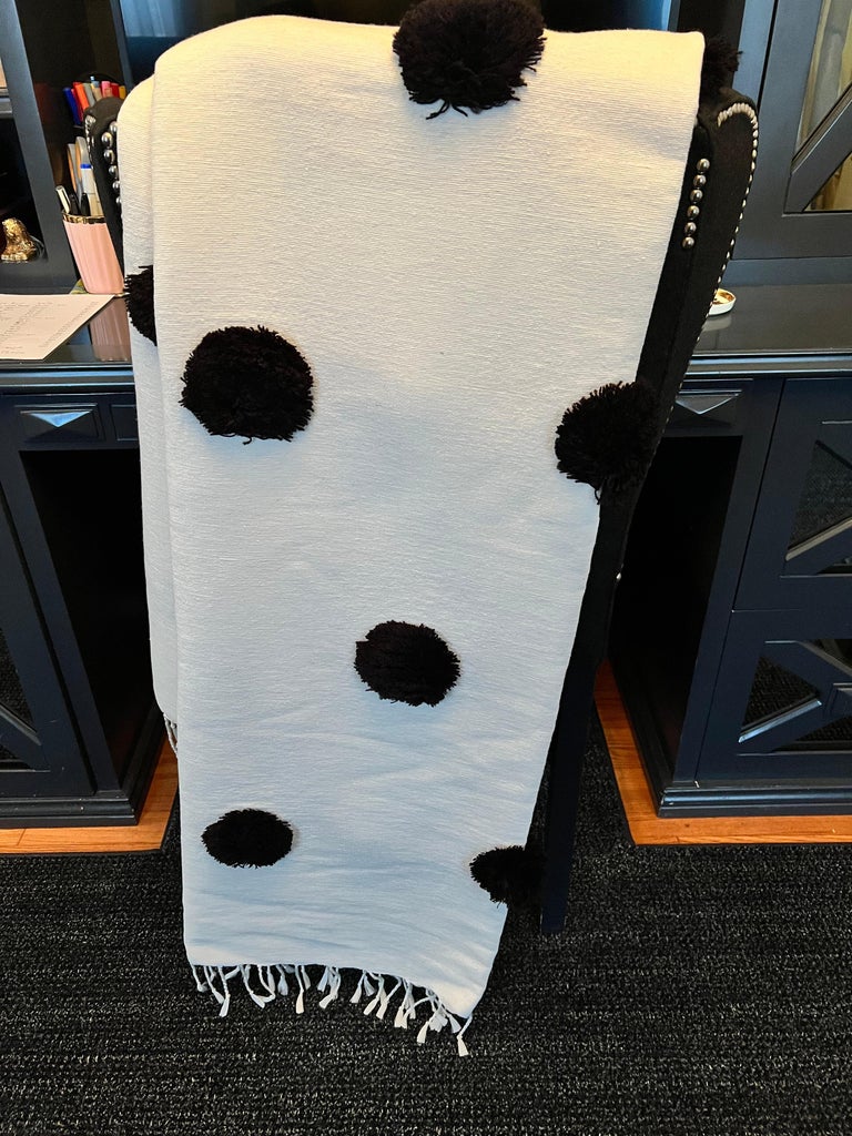 Turkish Woven Blanket or Throw with Raised Pom Pom Dots For Sale at 1stDibs