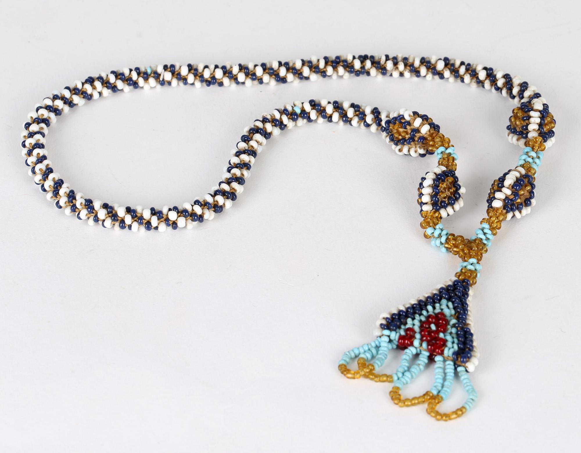 Early 20th Century Turkish WWI Prisoner of War Glass Beadwork Amulet Necklace For Sale