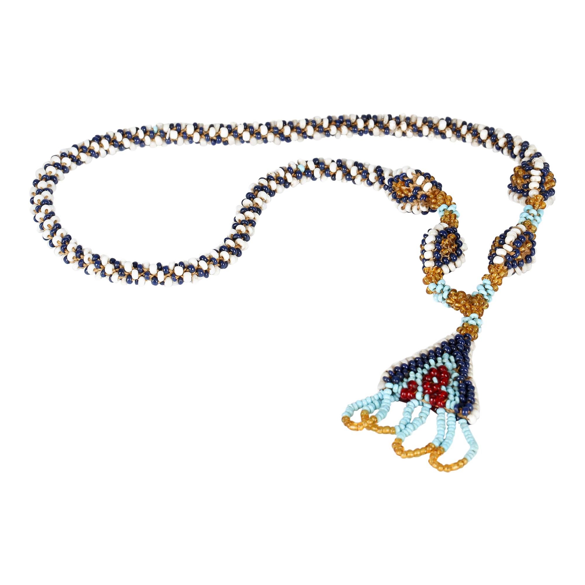 Turkish WWI Prisoner of War Glass Beadwork Amulet Necklace For Sale
