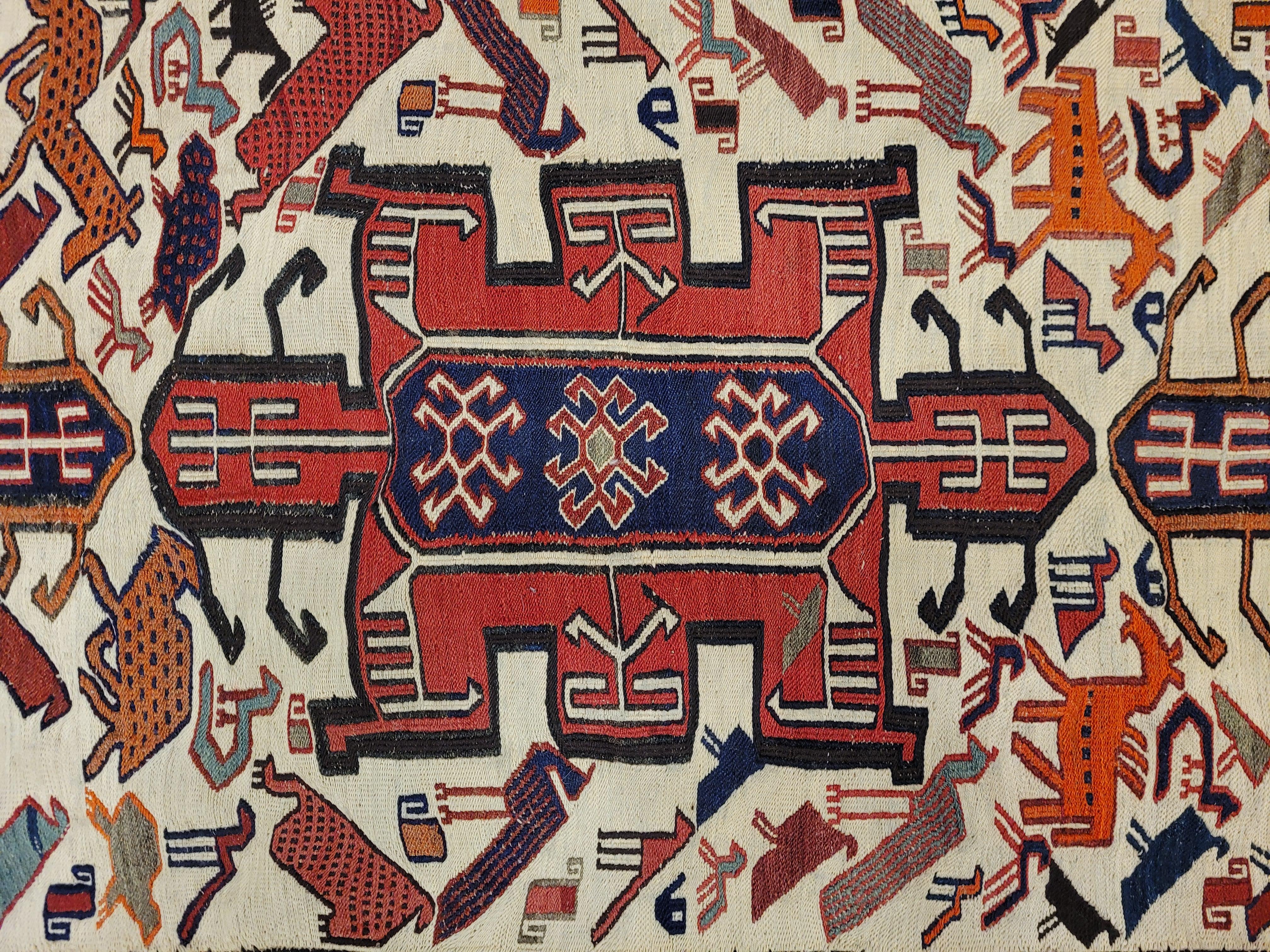 Tappeto Türkiye rosso blu, sumak kilim, lana e seta , certificato in vendita 2