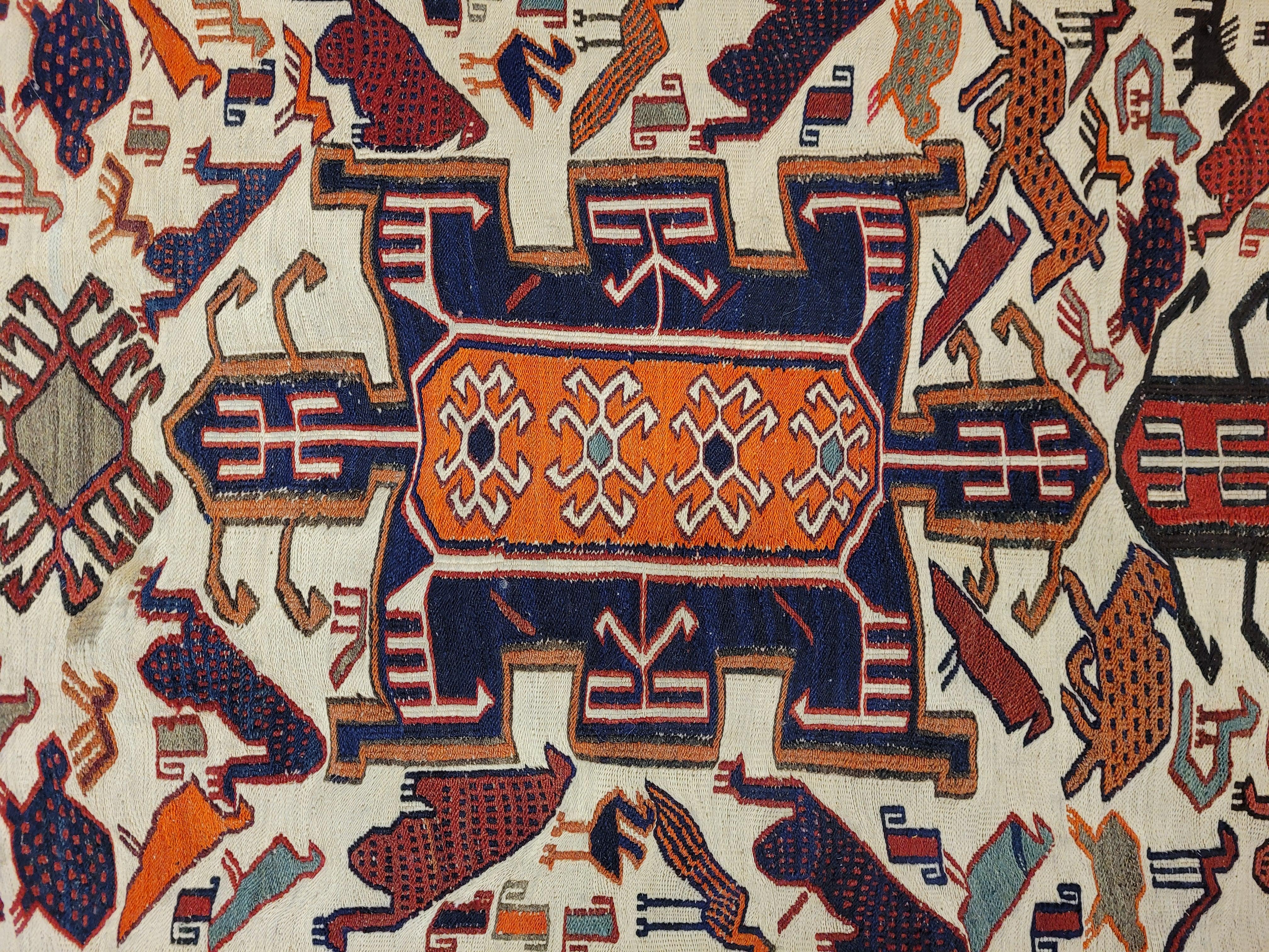 Tappeto Türkiye rosso blu, sumak kilim, lana e seta , certificato in vendita 3