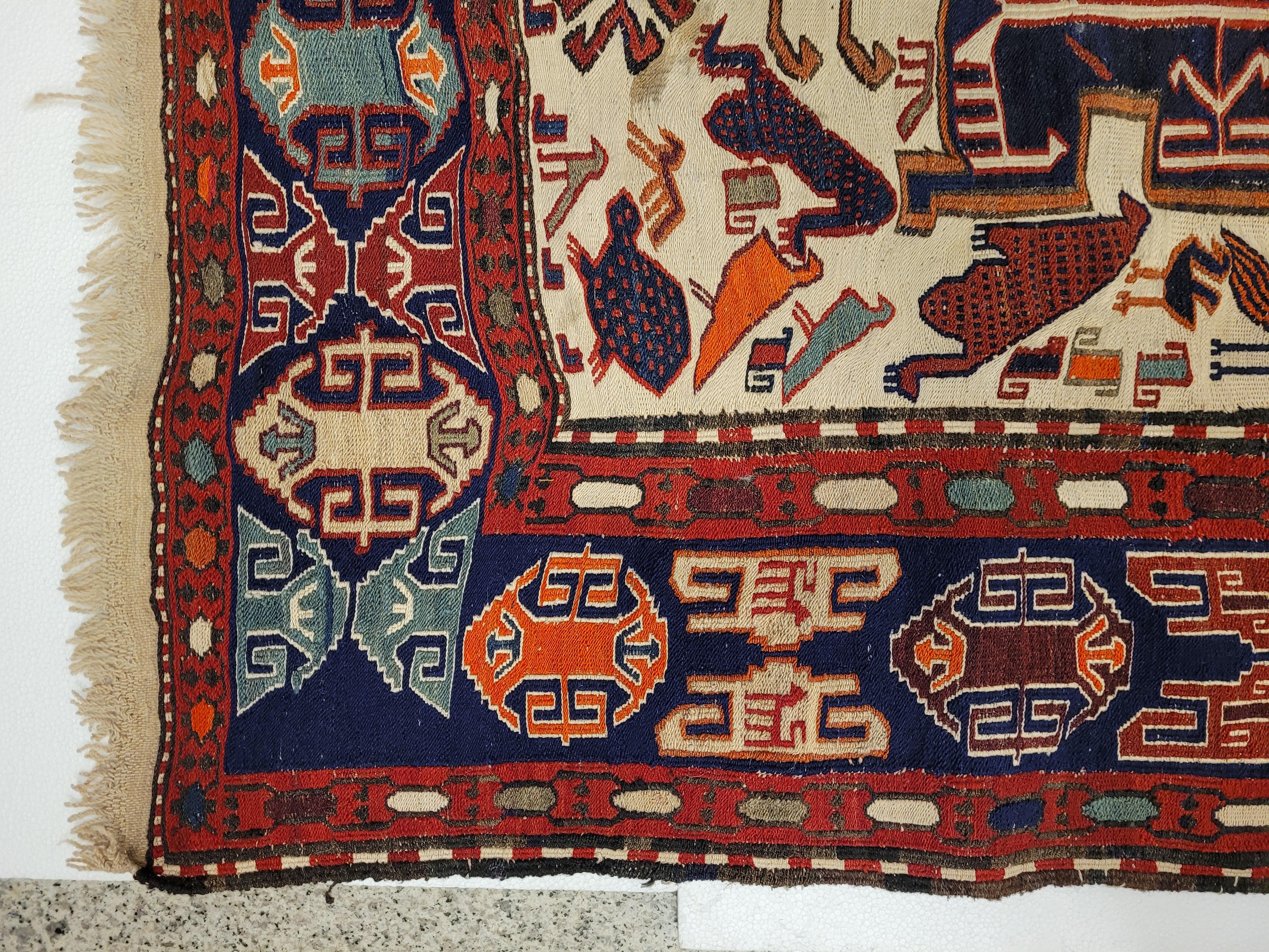 Tappeto Türkiye rosso blu, sumak kilim, lana e seta , certificato in vendita 5