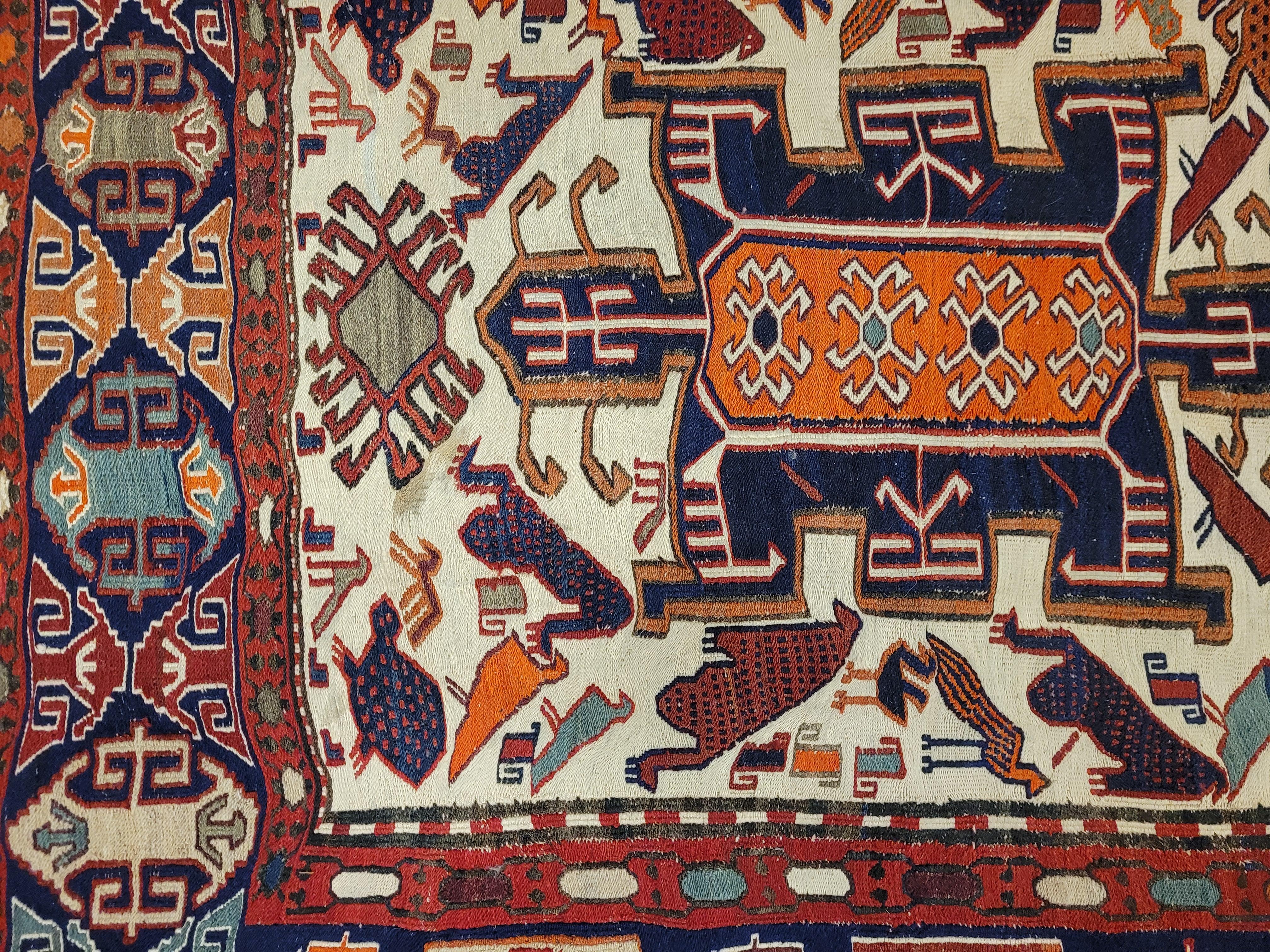Tappeto Türkiye rosso blu, sumak kilim, lana e seta , certificato in vendita 6
