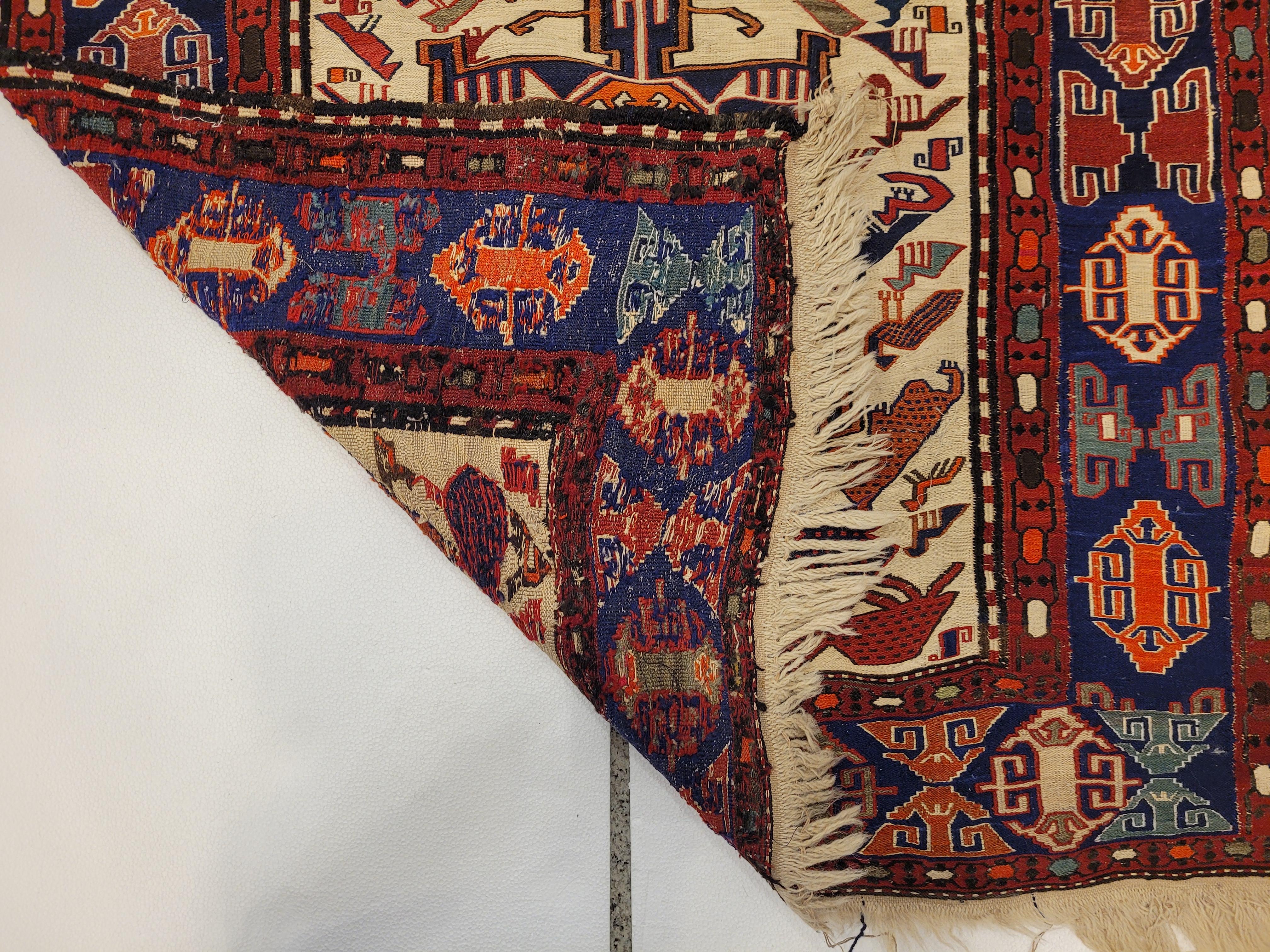 Tappeto Türkiye rosso blu, sumak kilim, lana e seta , certificato in vendita 7
