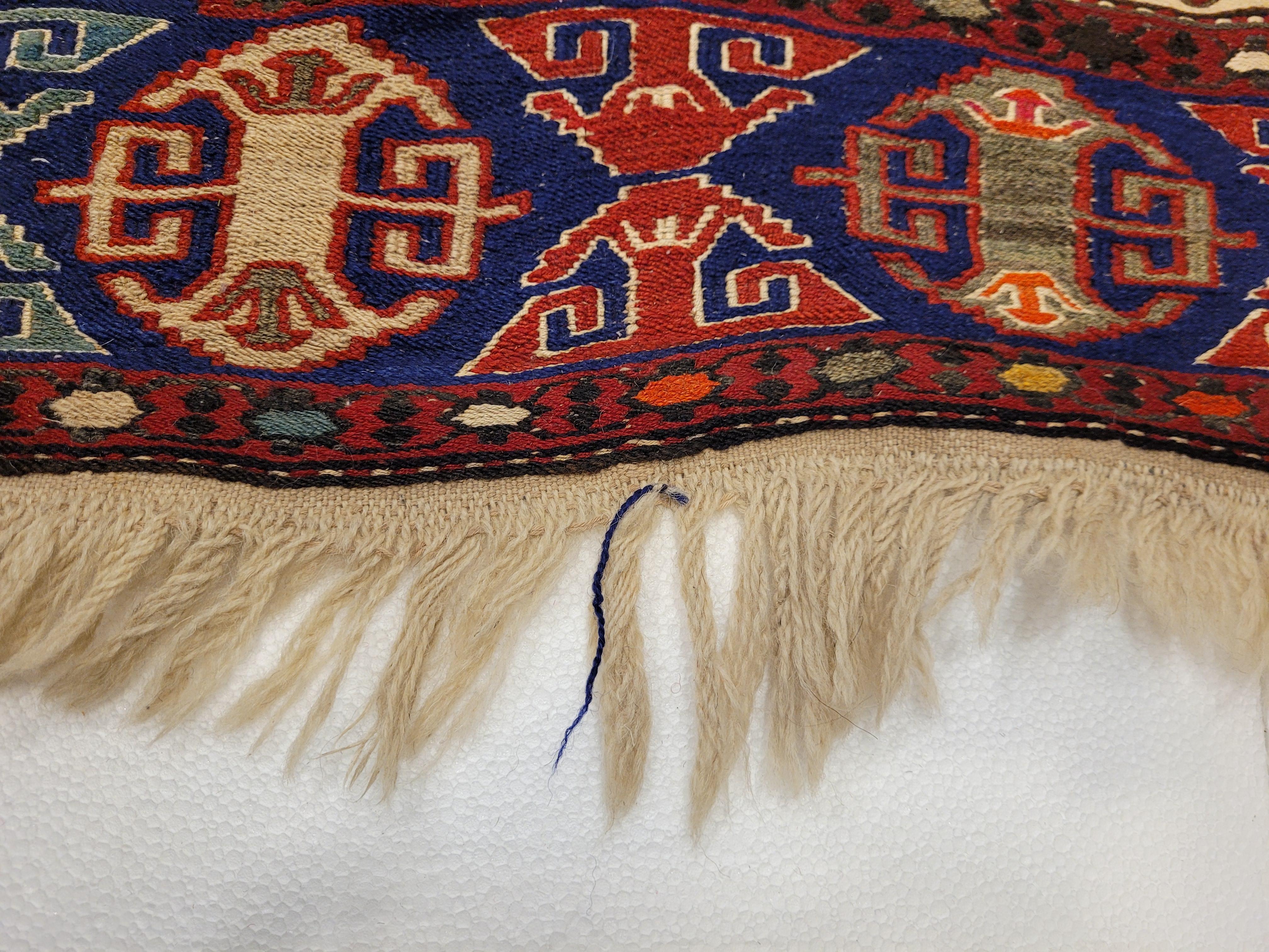 Annodato a mano Tappeto Türkiye rosso blu, sumak kilim, lana e seta , certificato in vendita