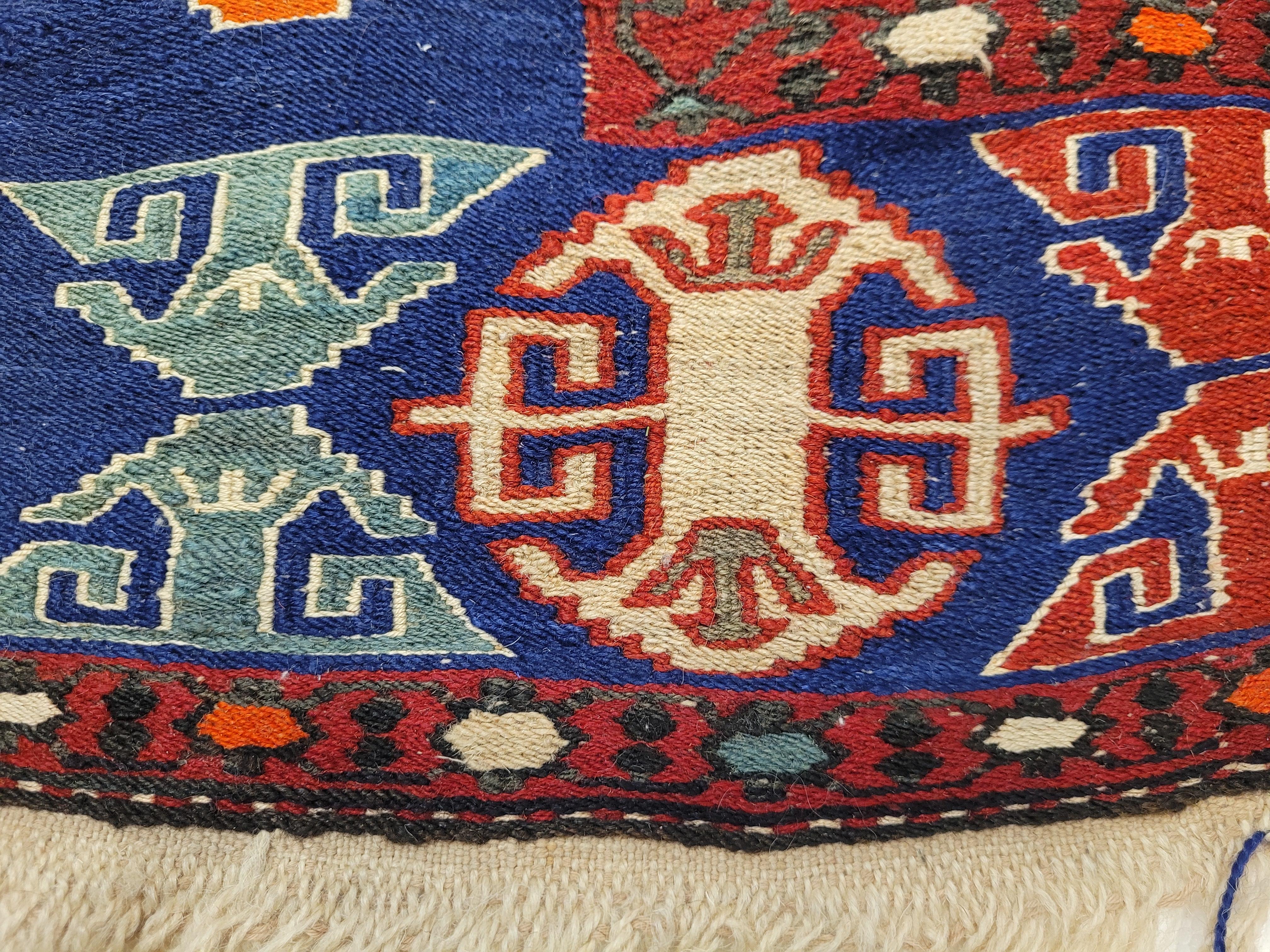 Tappeto Türkiye rosso blu, sumak kilim, lana e seta , certificato In condizioni buone in vendita a Valladolid, ES