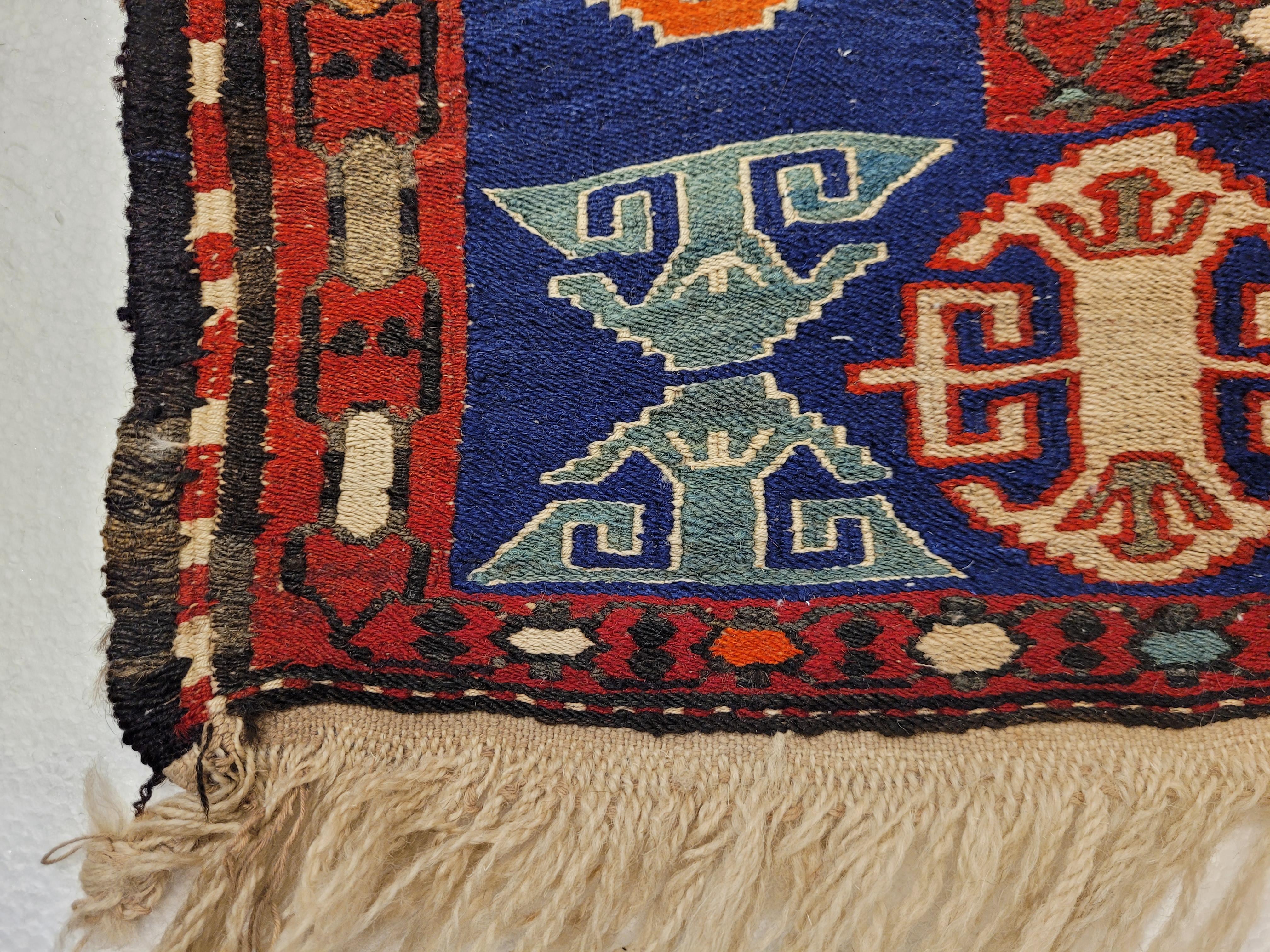 Fine XX secolo Tappeto Türkiye rosso blu, sumak kilim, lana e seta , certificato in vendita