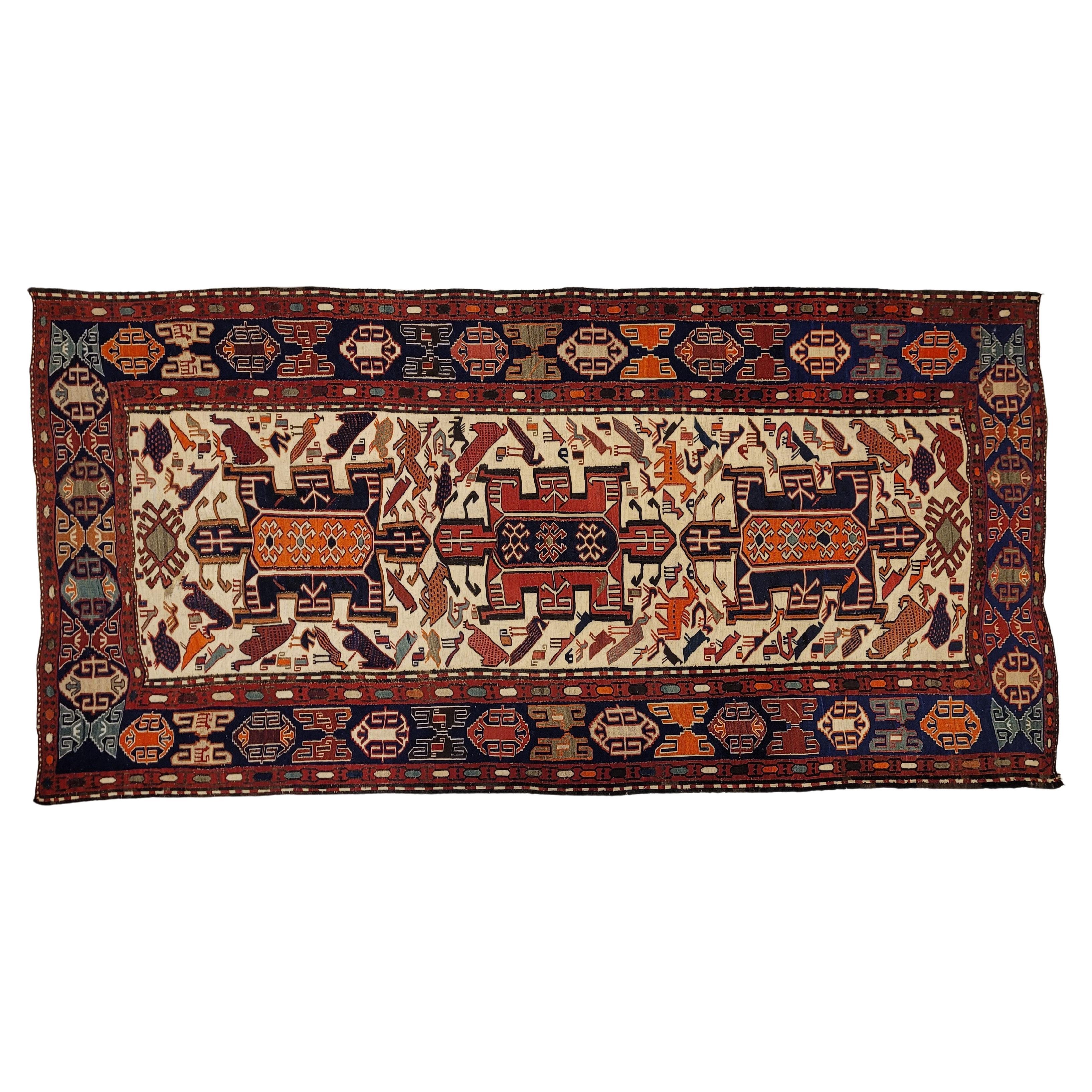 Türkiye rojo azul Alfombra, sumak kilim, lana y seda , certificado