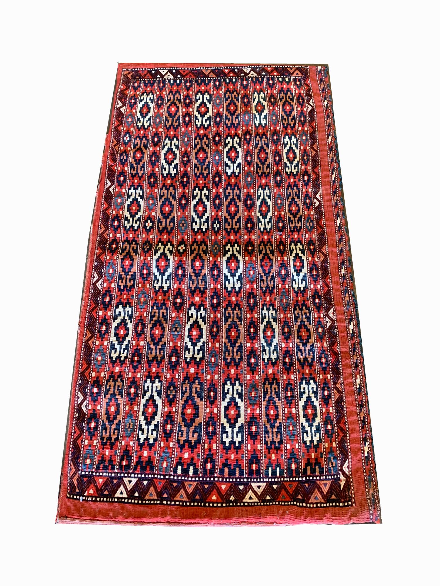 Tribal Turkmen Antique Rugs Geometric Traditional Carpet Wool Chuval Rug For Sale