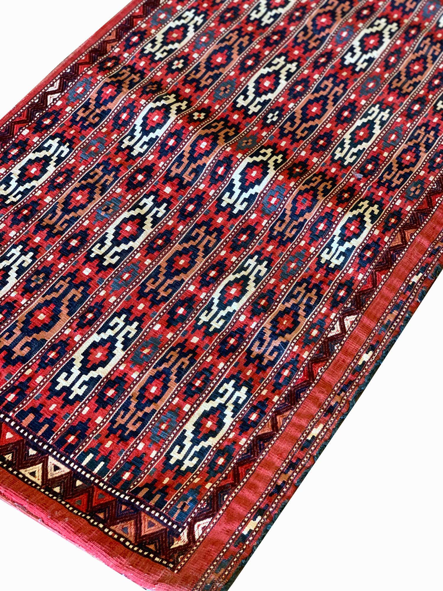 Azerbaijani Turkmen Antique Rugs Geometric Traditional Carpet Wool Chuval Rug For Sale