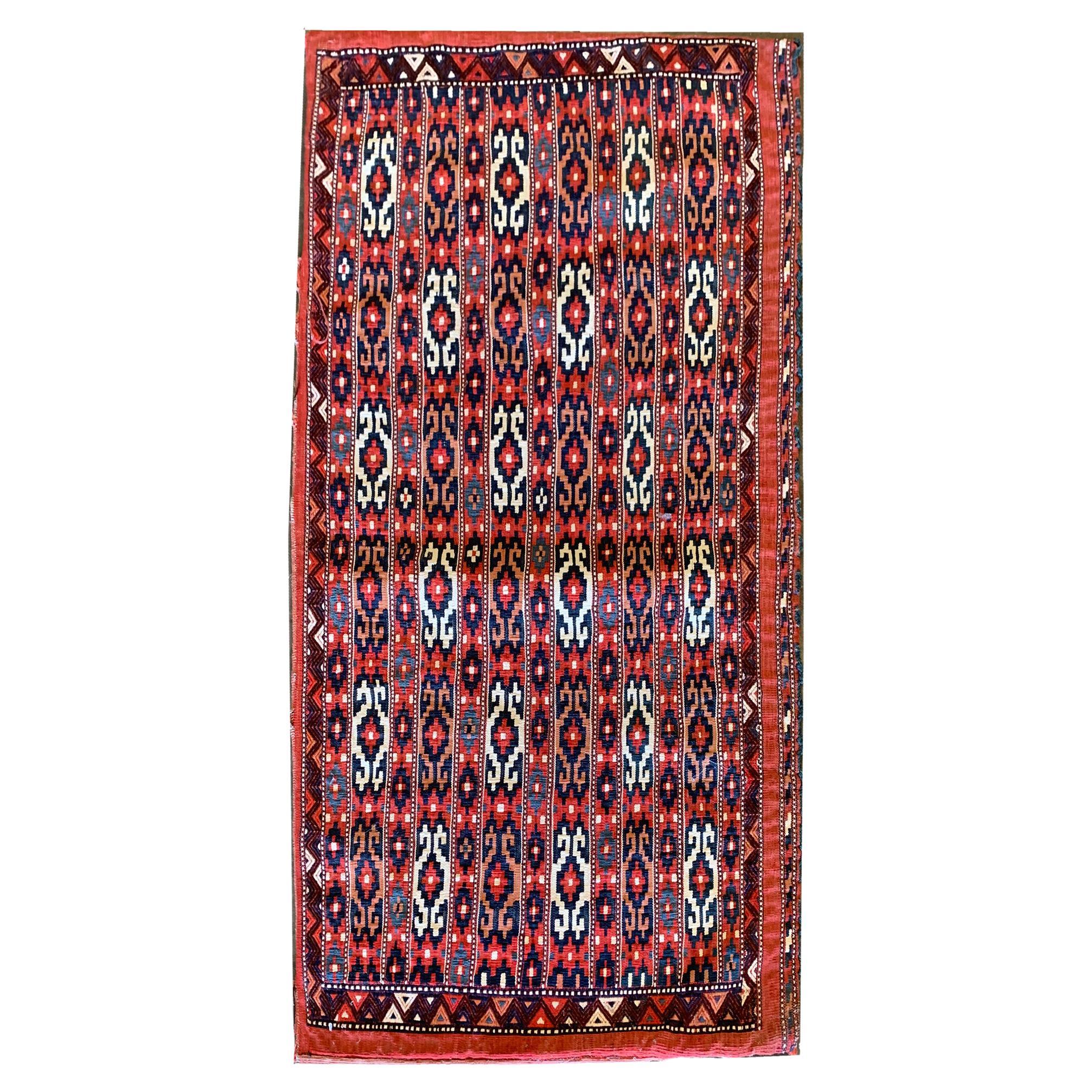 Turkmen Antique Rugs Geometric Traditional Carpet Wool Chuval Rug For Sale