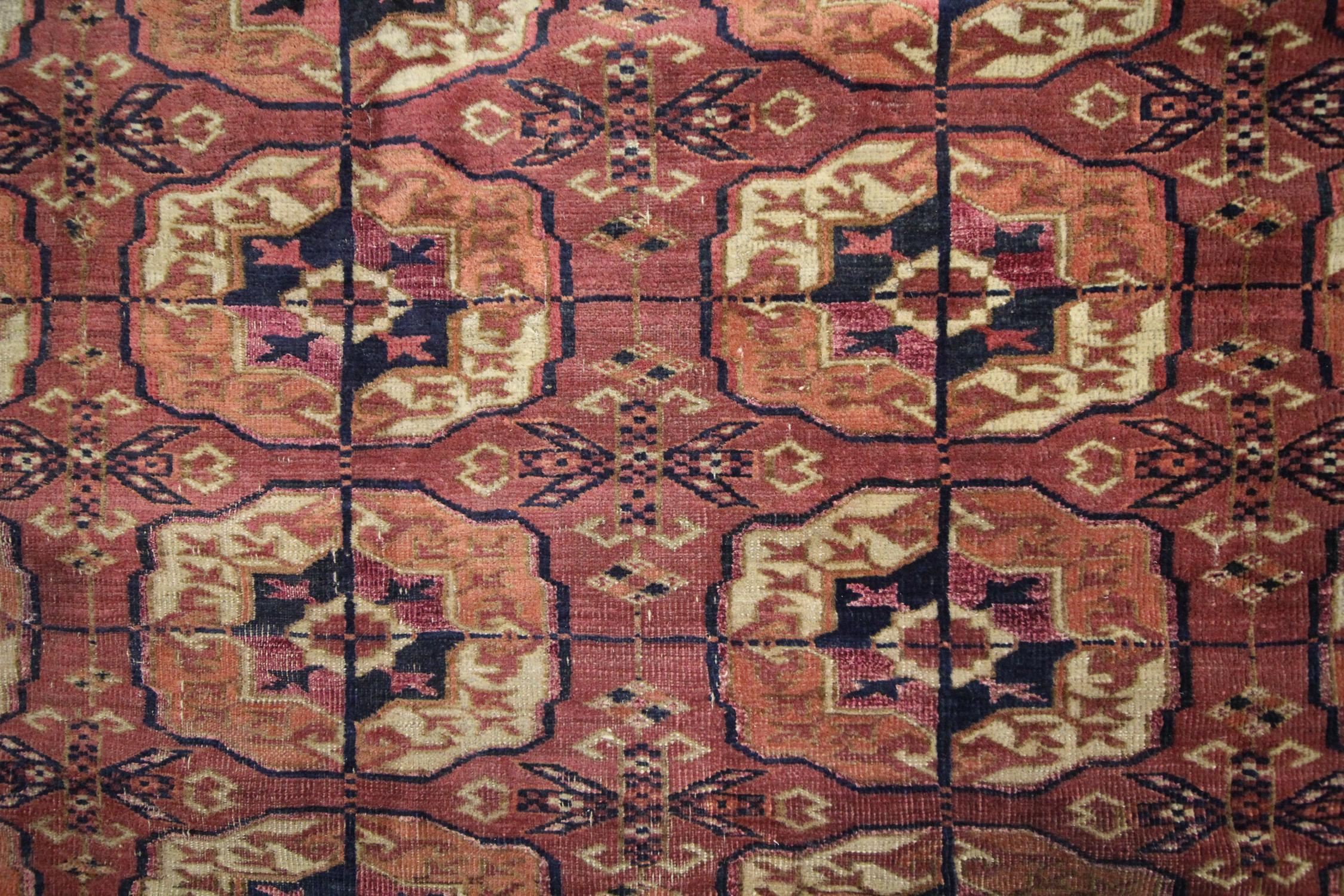 Mid-Century Modern Turkmen Area Rug Bokhara Carpet Large Antique Handwoven Carpet