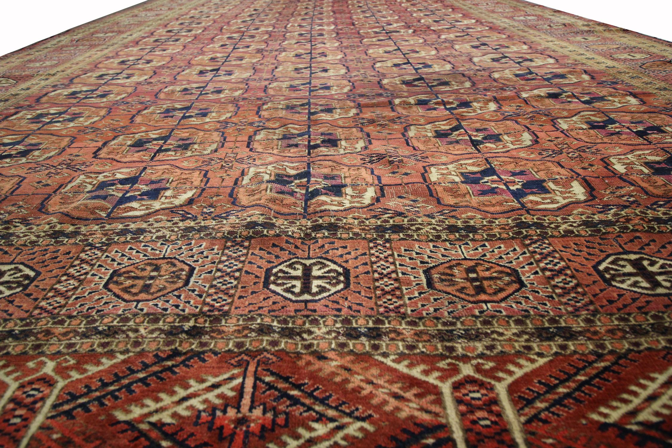 Uzbek Turkmen Area Rug Bokhara Carpet Large Antique Handwoven Carpet